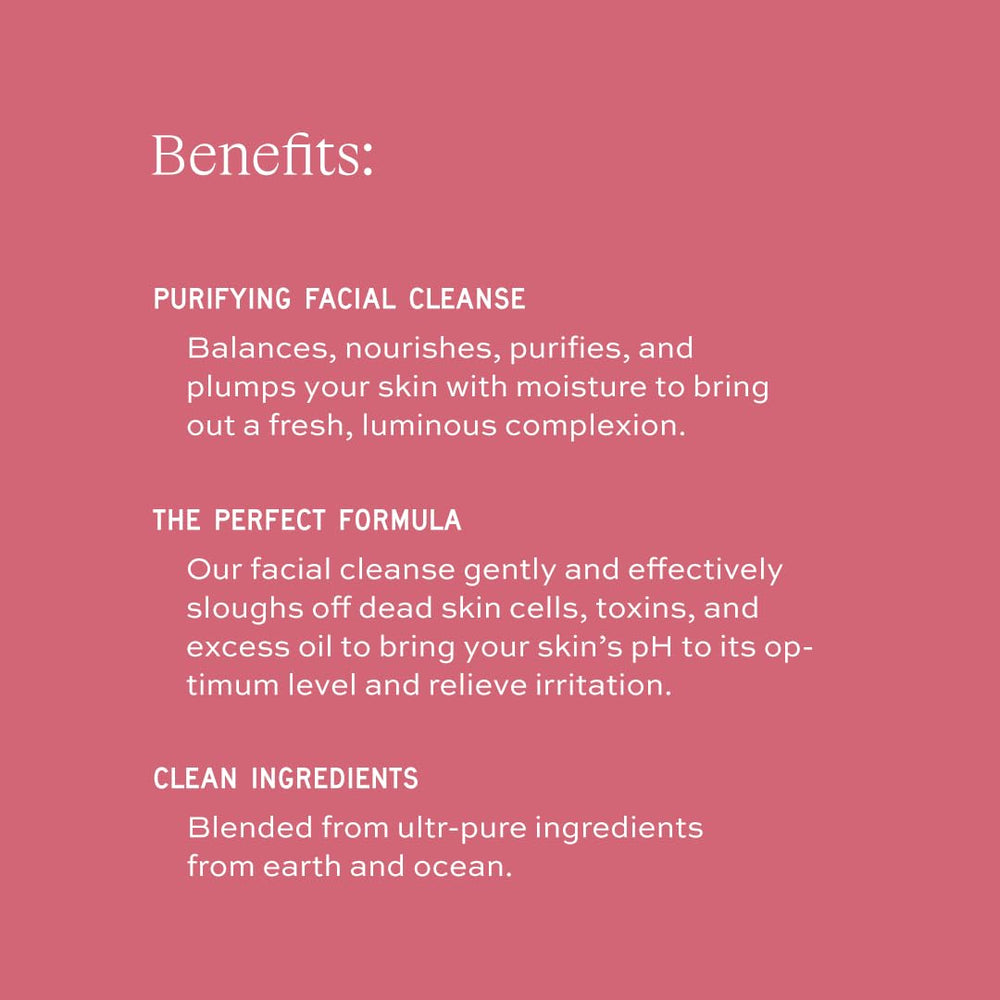 Aleavia Purifying Facial Cleanse ingredients image highlights sea kelp, coconut oil, and Aloe.