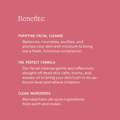 Aleavia Purifying Facial Cleanse ingredients image highlights sea kelp, coconut oil, and Aloe.