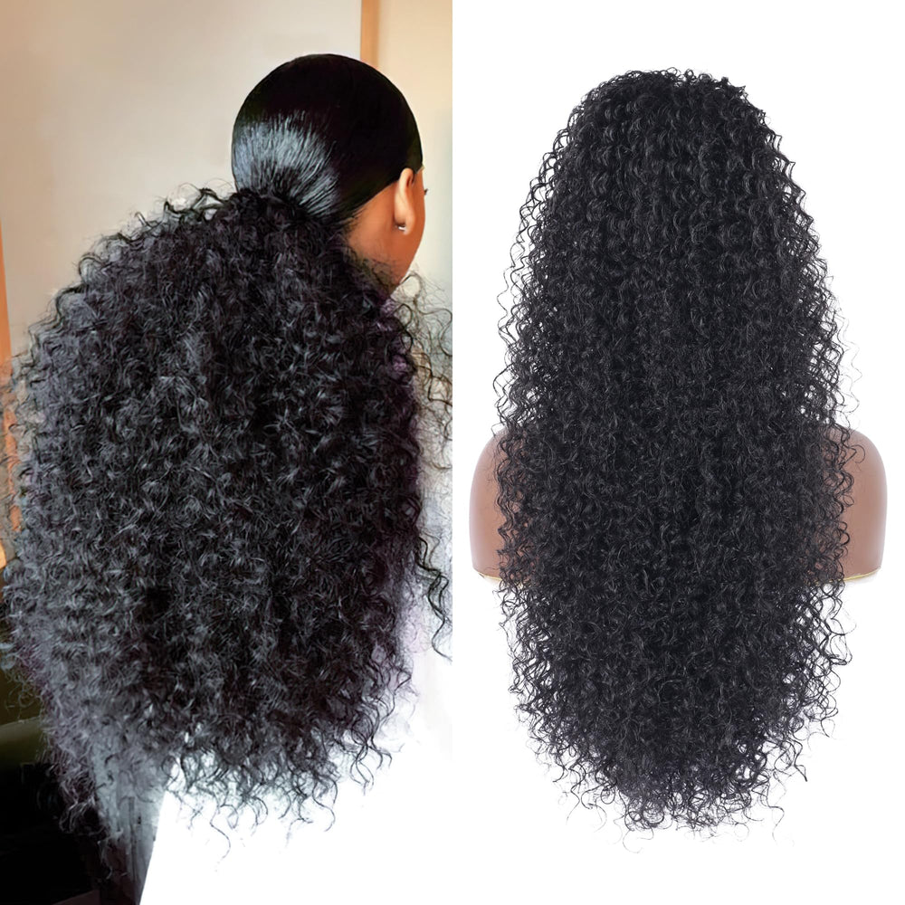 Alebery 27-inch drawstring ponytail with deep curly texture for daily wear.