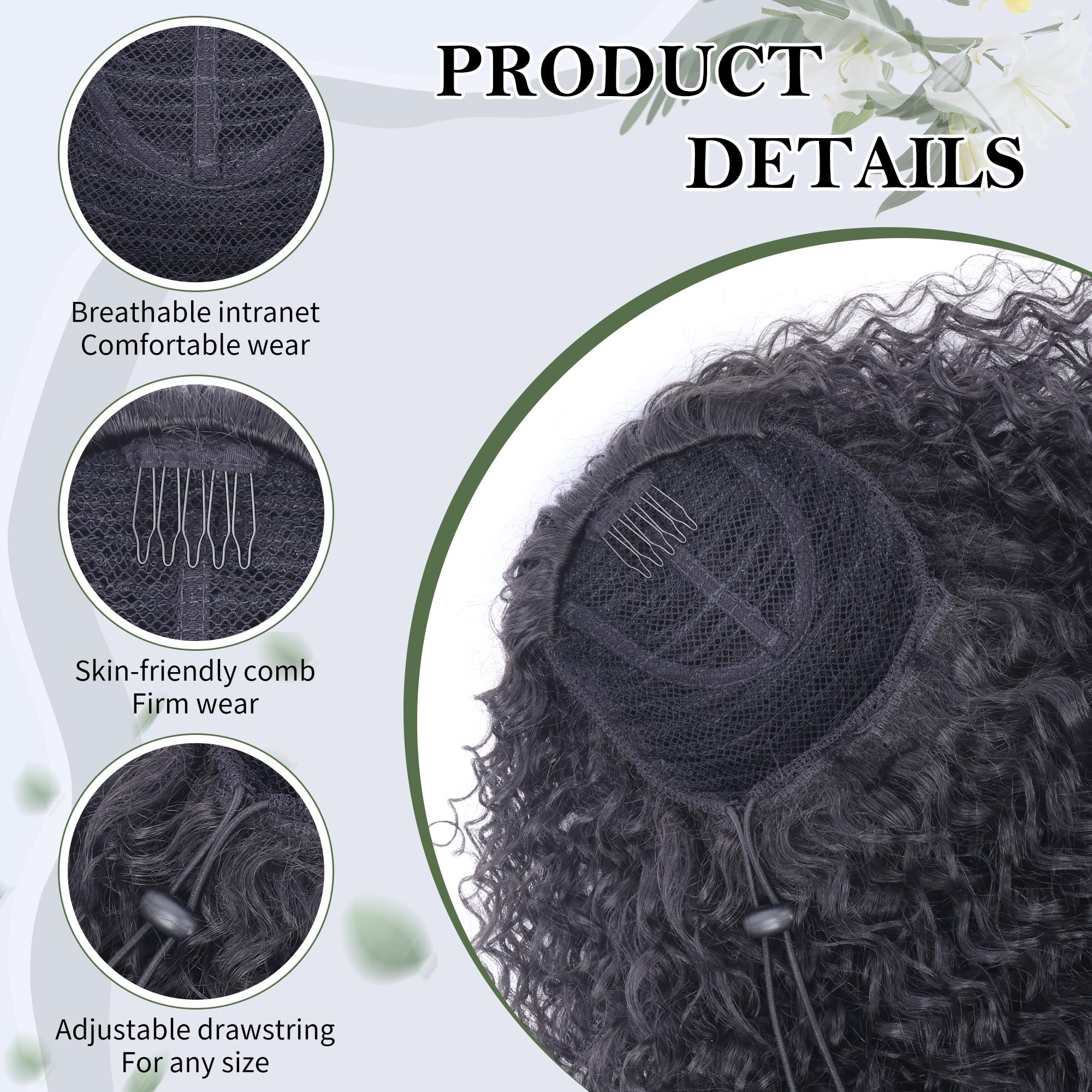 Alebery drawstring ponytail application for quick styling.