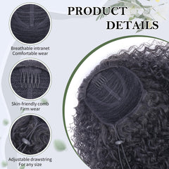 Alebery drawstring ponytail application for quick styling.
