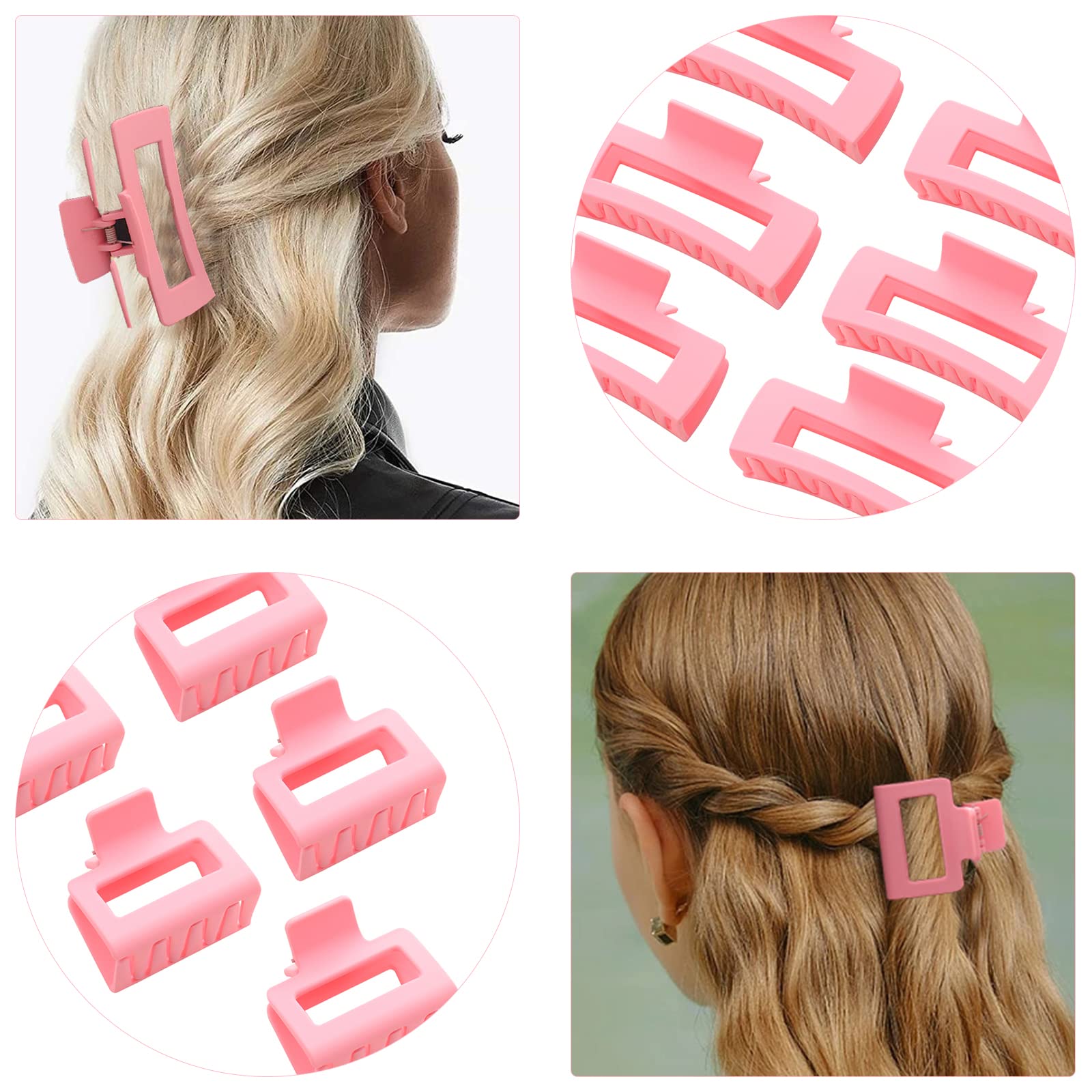 Alemaky clip rectangular rosa mediano, antideslizante para cabello fino.