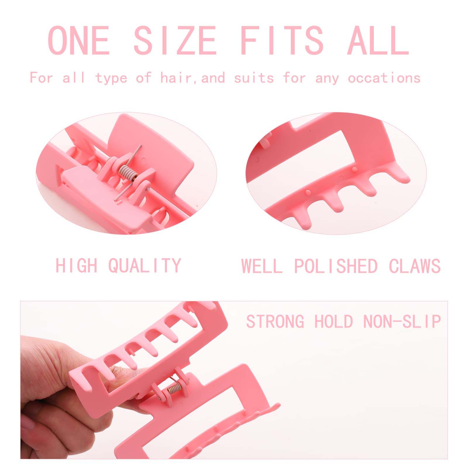 Alemaky clip rectangular rosa mediano, diseño mate para uso diario.