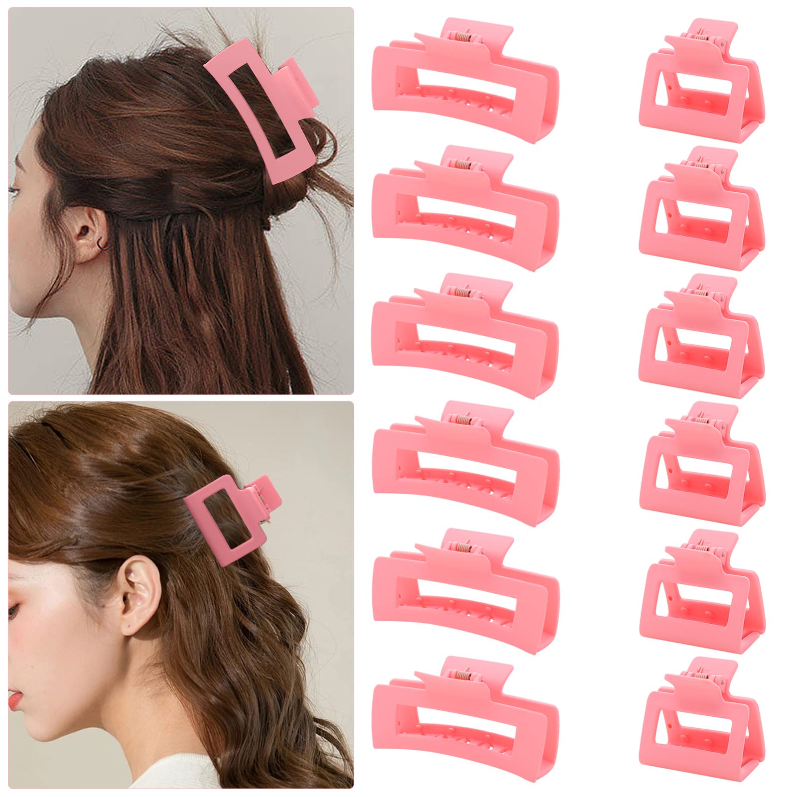 Alemaky clip rectangular rosa mediano, ideal para cabello fino y recogidos.