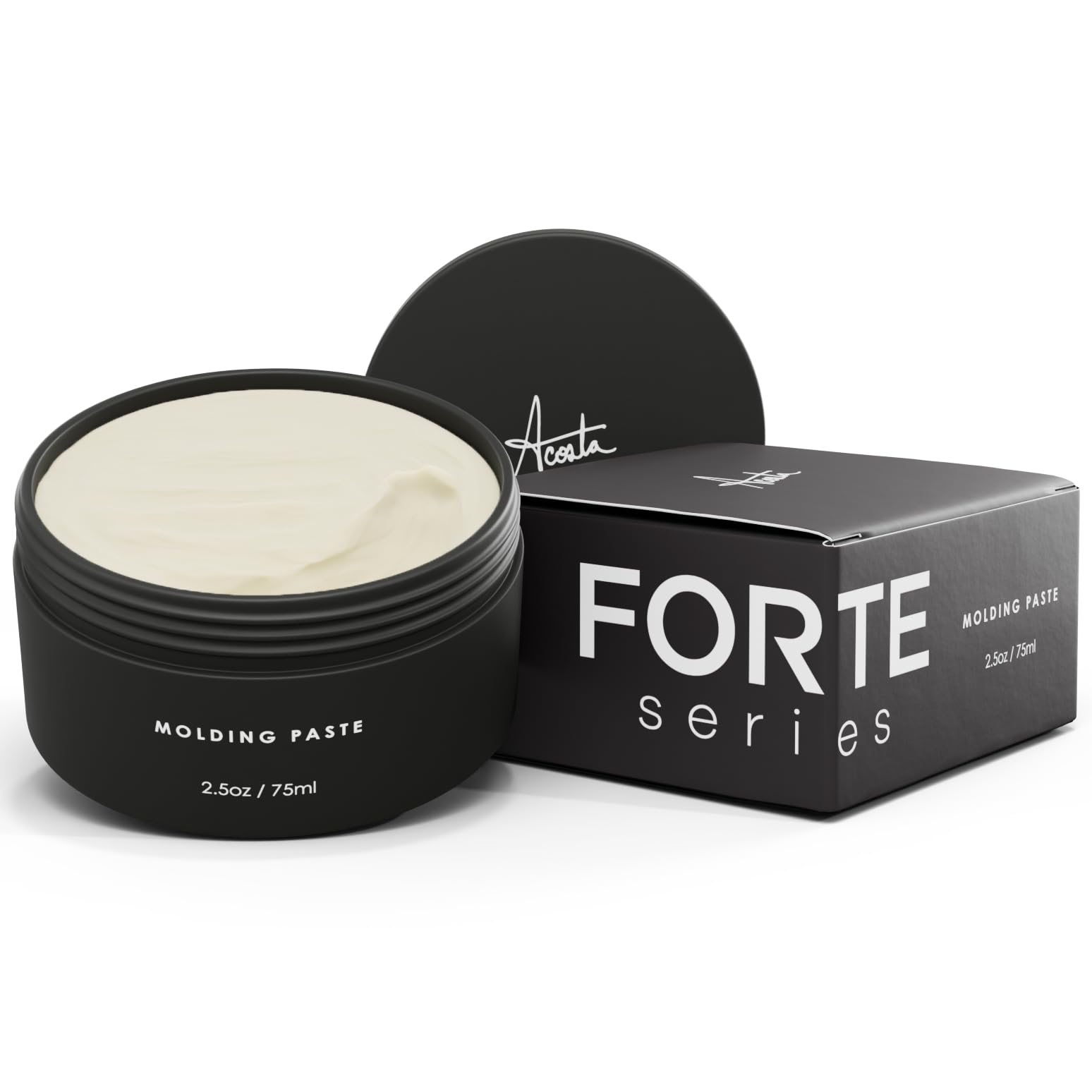 Alex Costa Forte Series Molding Paste jar closeup shows strong hold and matte finish.