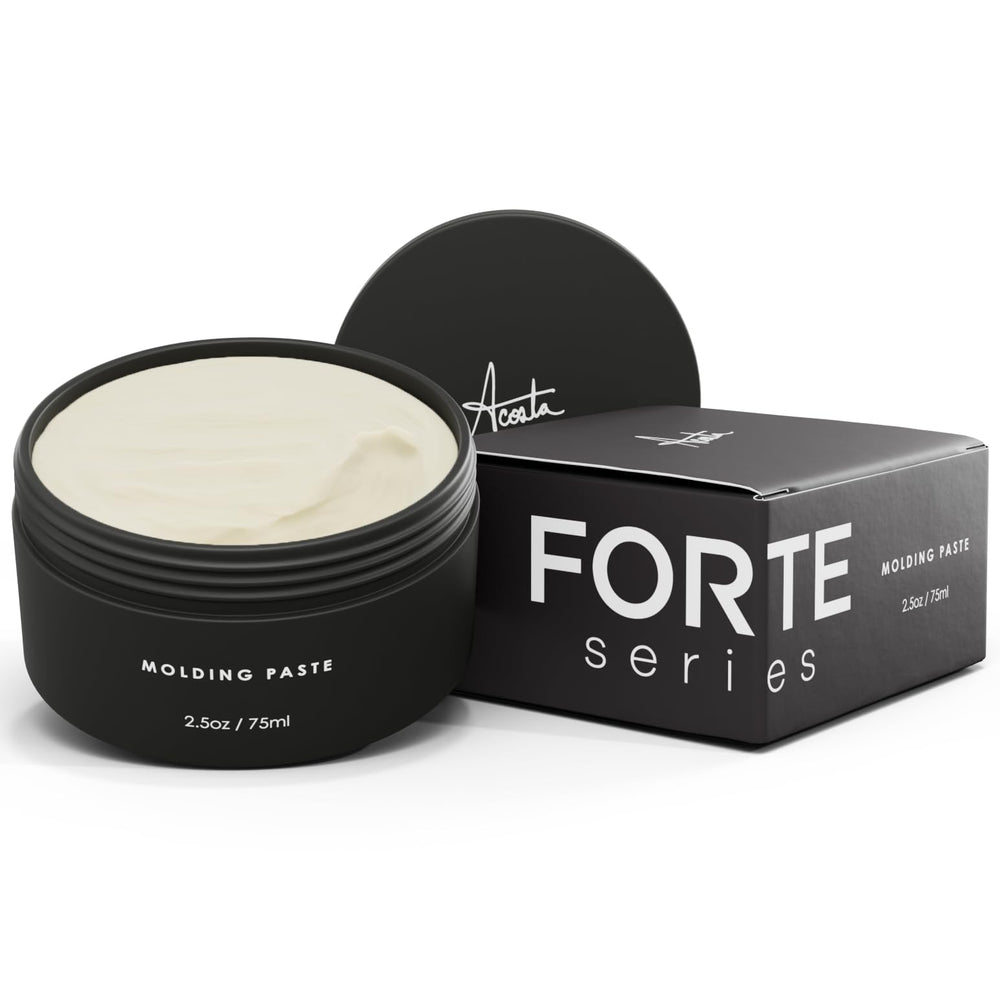 Alex Costa Forte Series Molding Paste jar closeup shows strong hold and matte finish.