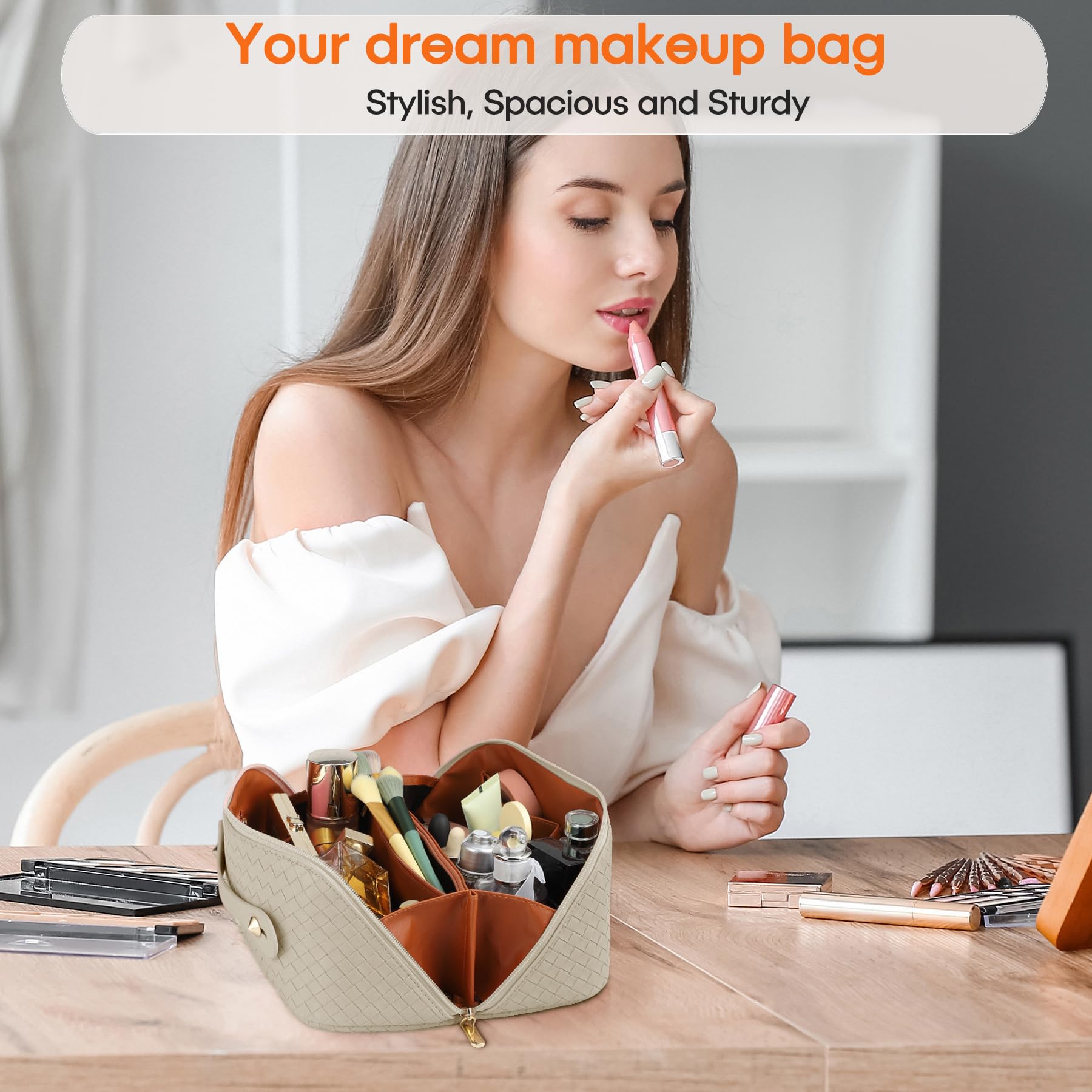 ALEXTINA interior with divider pouch keeps makeup organized