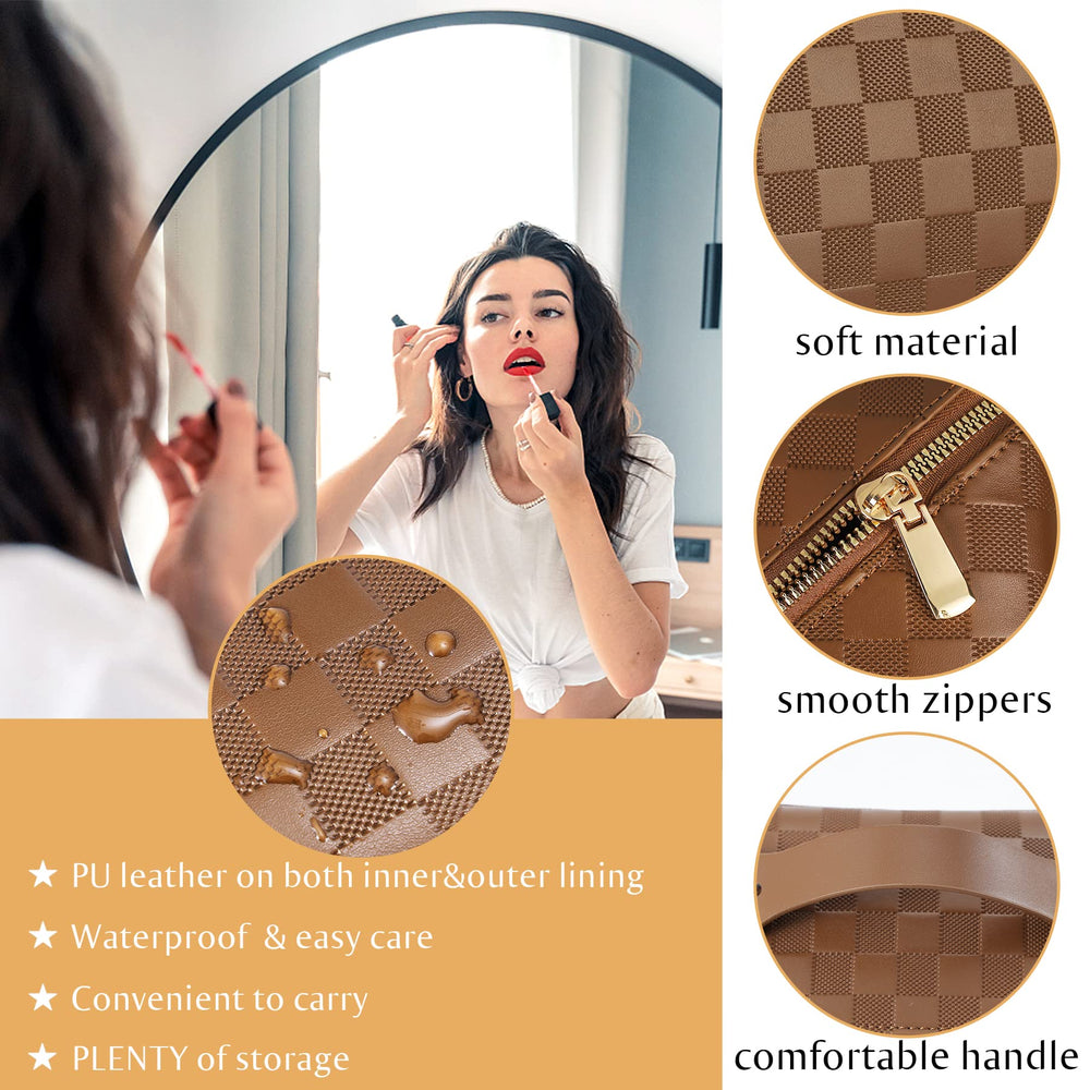 ALEXTINA large capacity compartments fit travel-size toiletries and skincare.