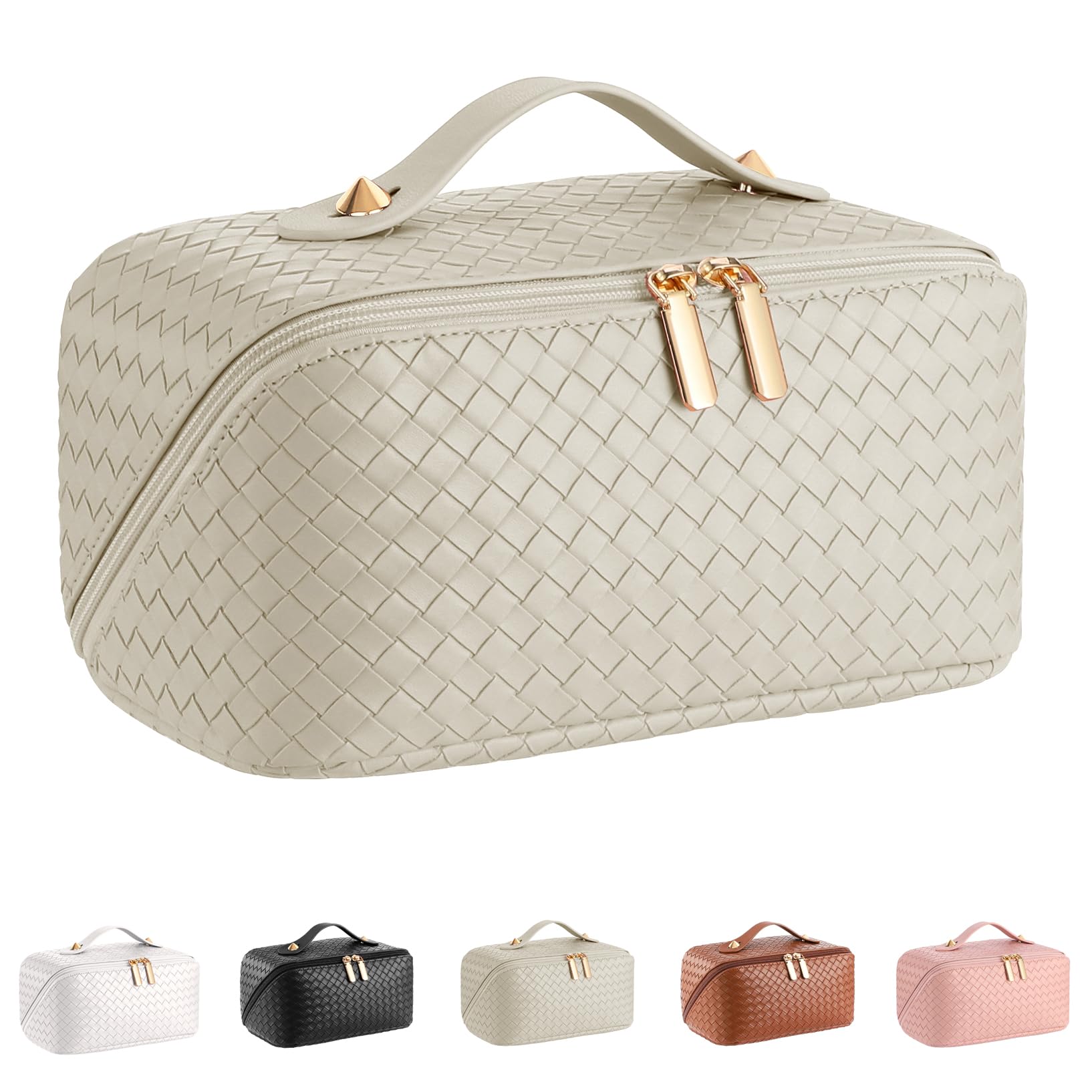 ALEXTINA travel cosmetic bag in khaki with waterproof exterior for travel