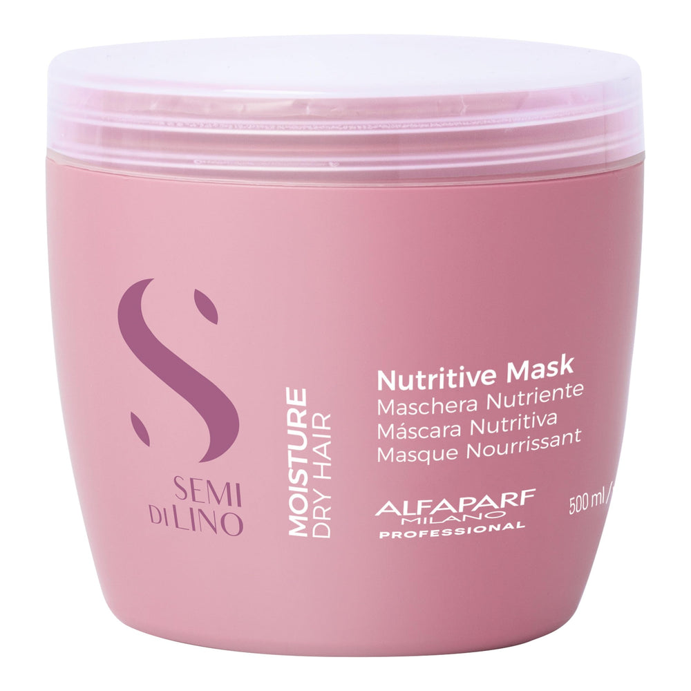 Alfaparf Milano bottle of Semi di Lino Moisture Nutritive Mask delivers deep hydration for dry hair