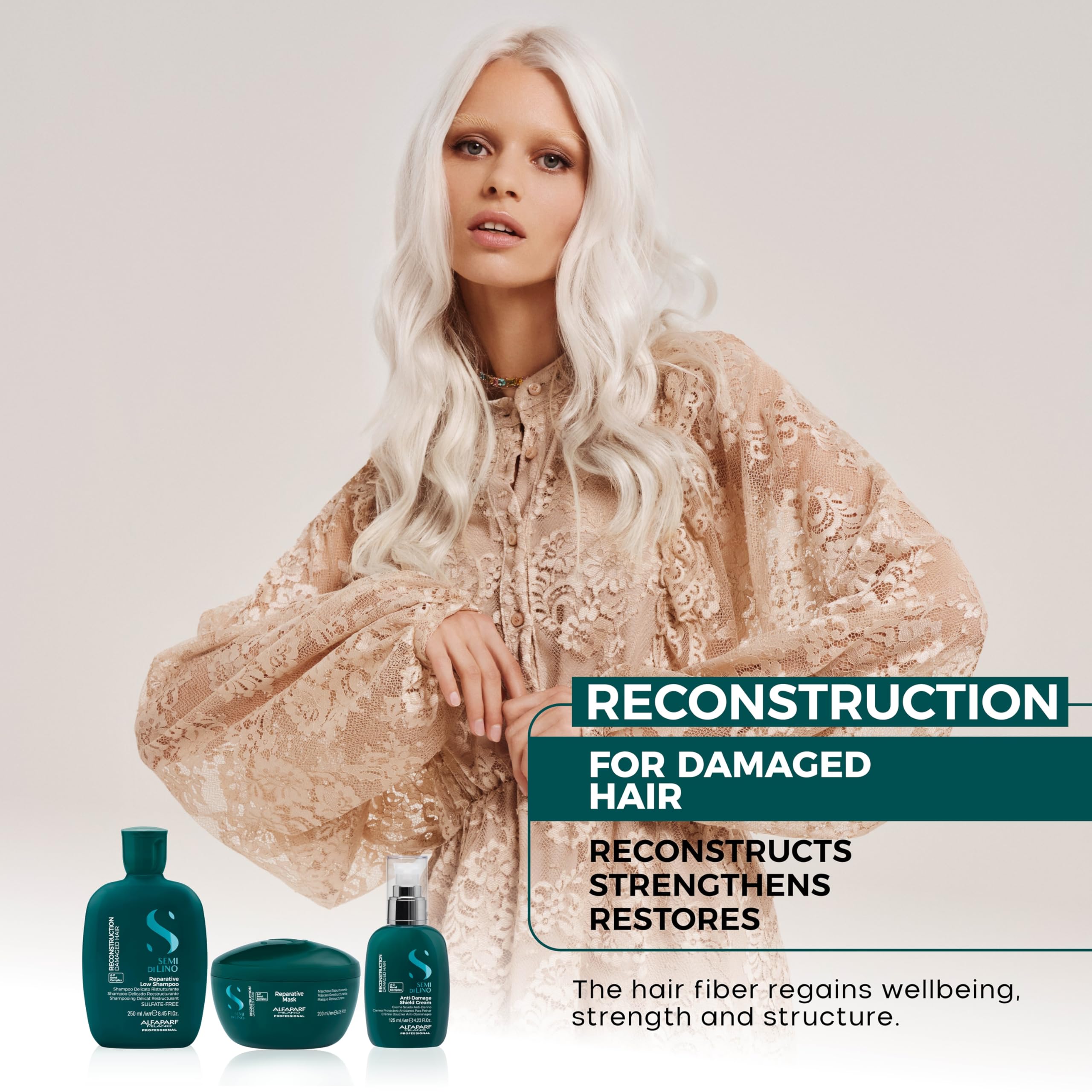 Packaging of Alfaparf Milano reconstruction daily fluid shown as vegan biodegradable and eco friendly