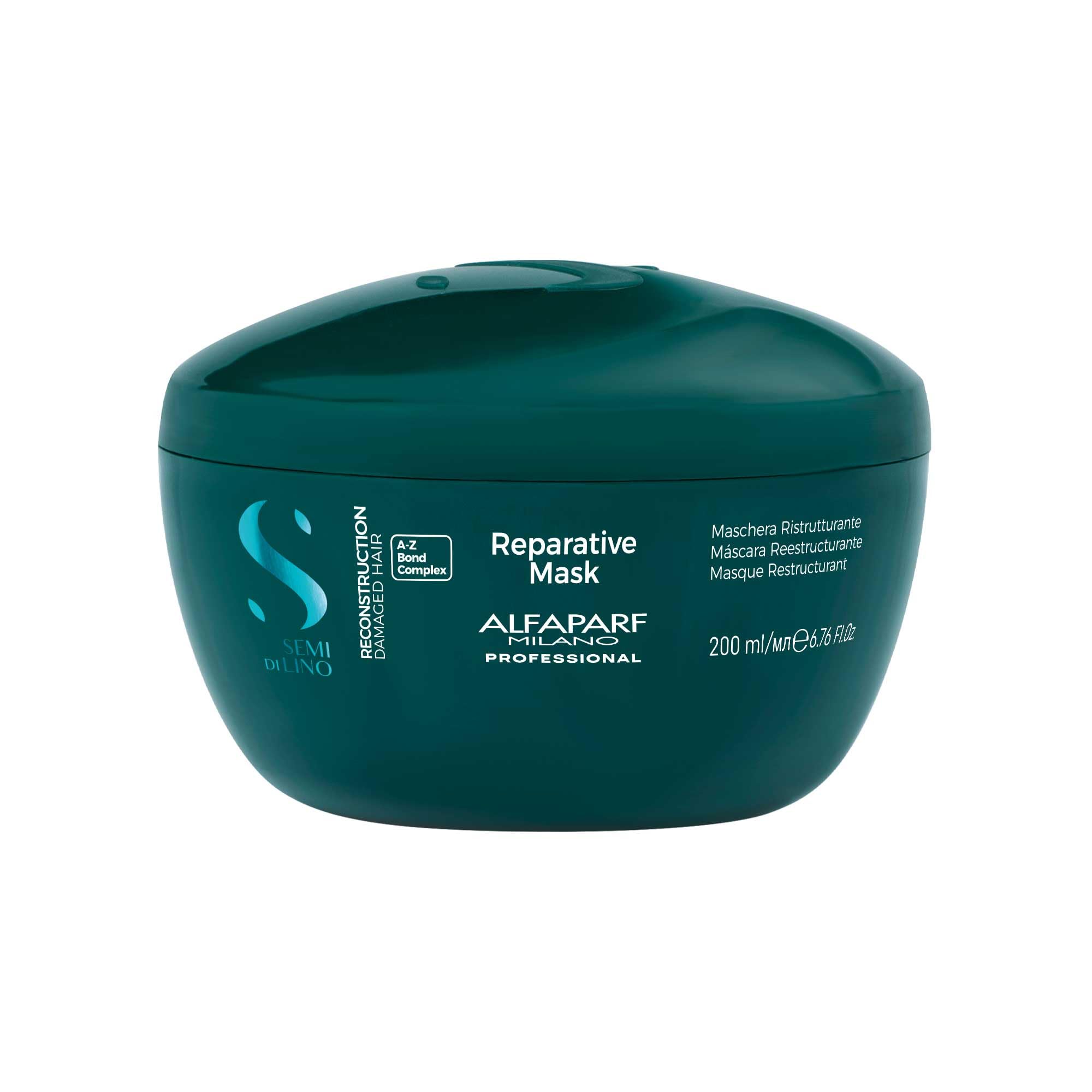 Alfaparf Milano Reconstruction Mask jar open, rich conditioning for damaged hair