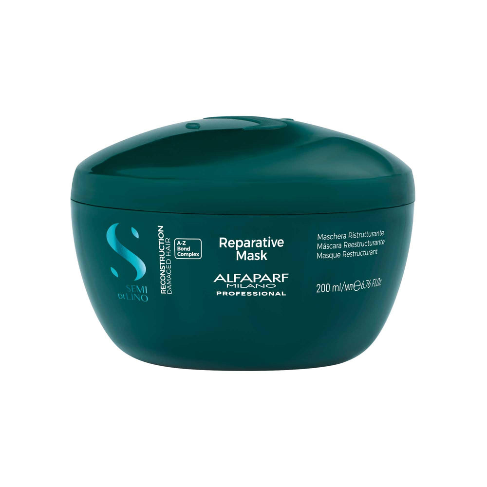 Alfaparf Milano Reconstruction Mask jar open, rich conditioning for damaged hair