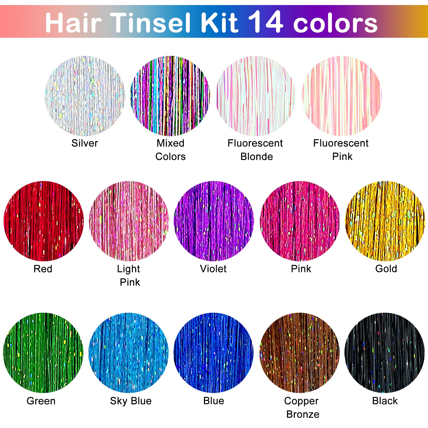 ALFIE DARLING Hair Tinsel Closeup Strands highlight glossy polyester shimmer.