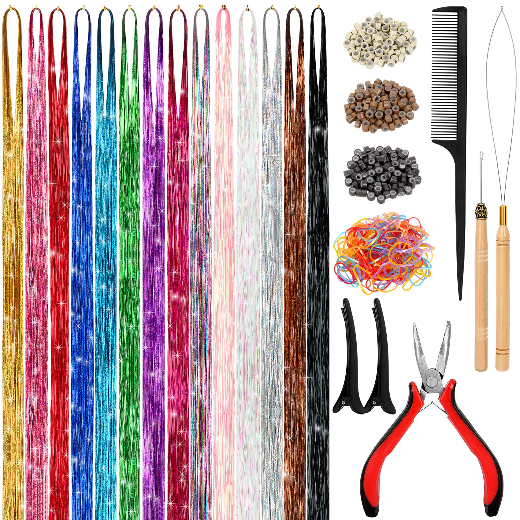 ALFIE DARLING Hair Tinsel Kit 48in packaging for quick setup and full contents.