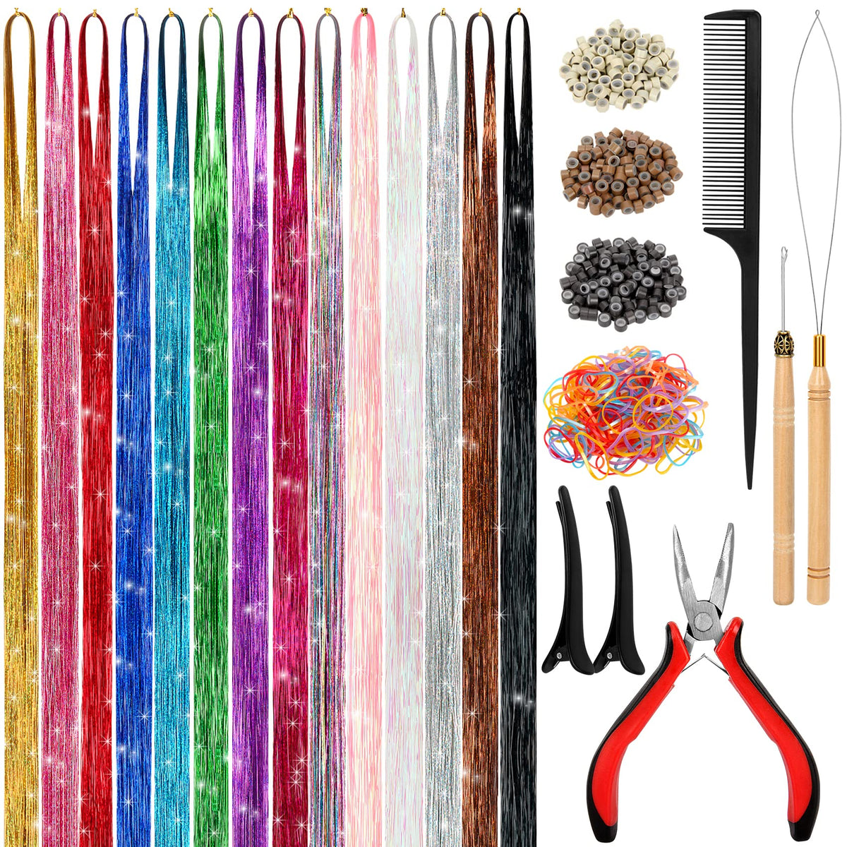 ALFIE DARLING Hair Tinsel Kit 48in packaging for quick setup and full contents.