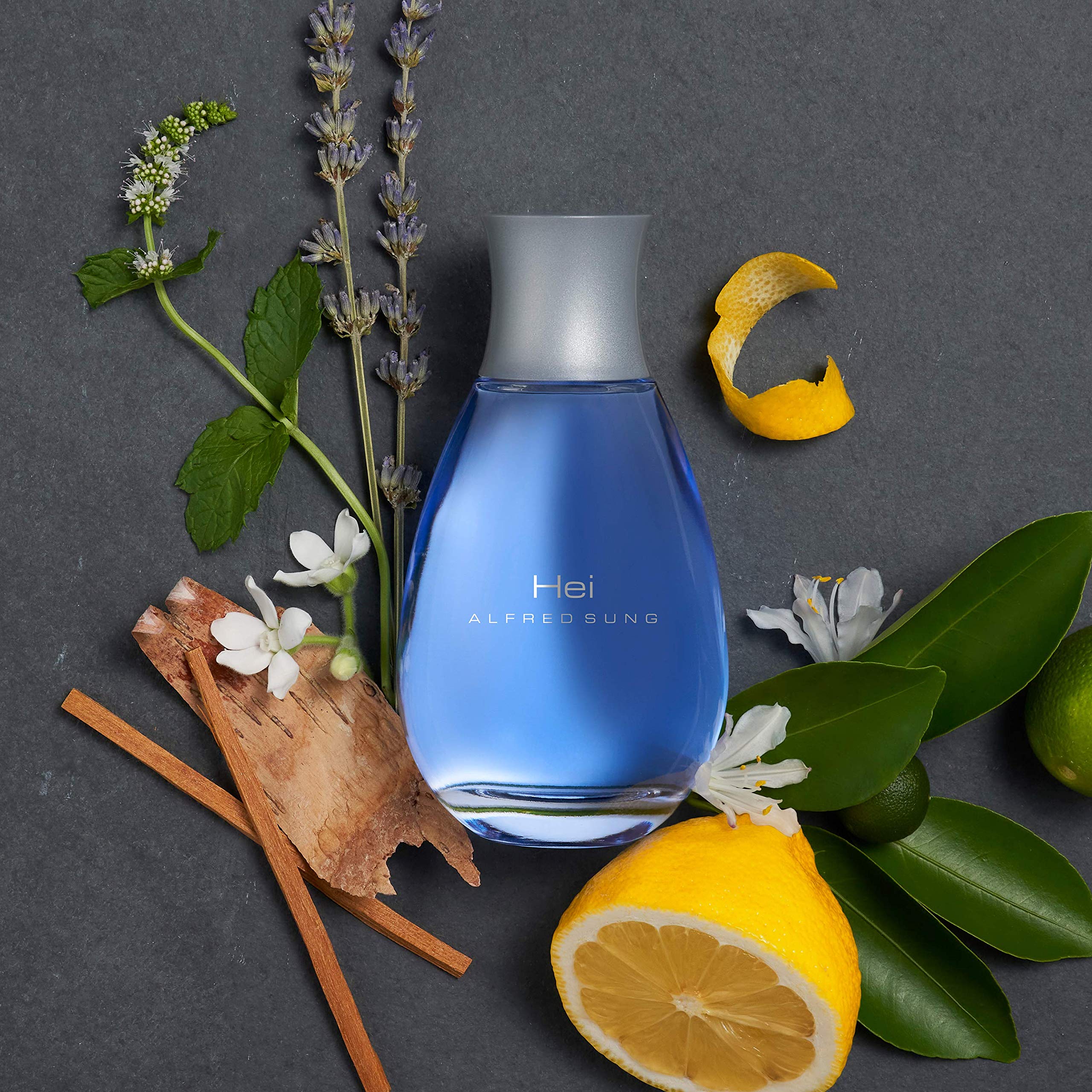 ALFRED SUNG HEI bottle angled view showing sleek profile.