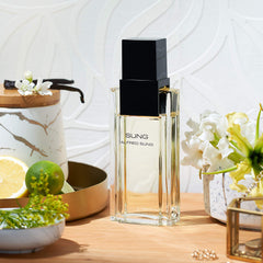 SUNG by Alfred Sung label close-up, highlighting refined branding and floral notes.