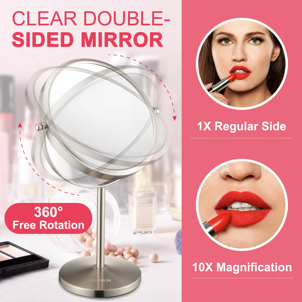 ALHAKIN double-sided mirror with 1x and 10x views for everyday grooming.
