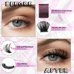 ALICE 280pcs lash clusters detail shot showing full lash options.