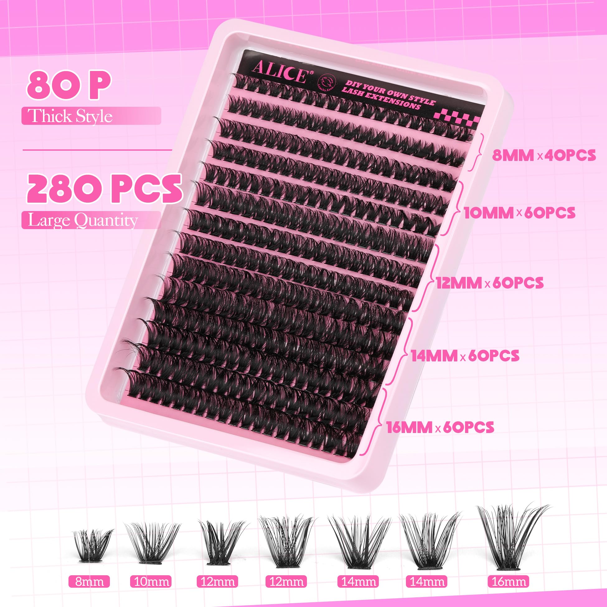 ALICE wispy lash clusters 10-16mm close-up for customizable volume options.