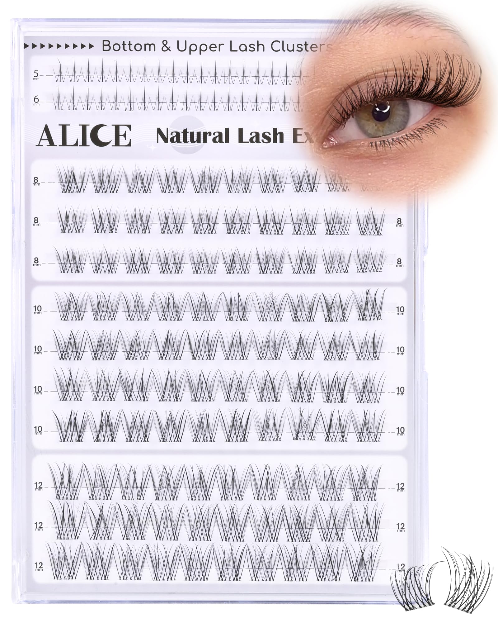 ALICE lash clusters 8-12mm clear-band for daily wear versatility