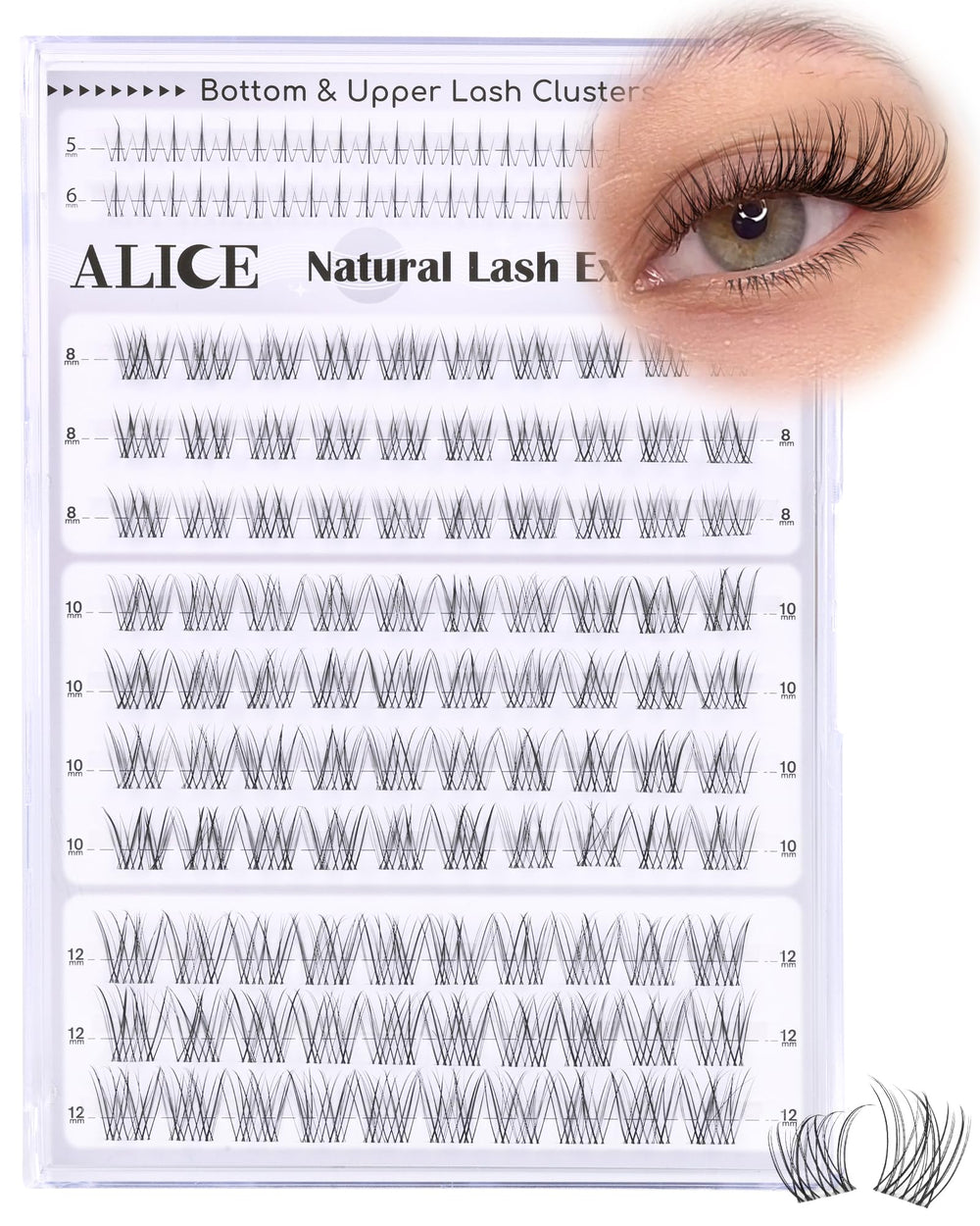 ALICE lash clusters 8-12mm clear-band for daily wear versatility