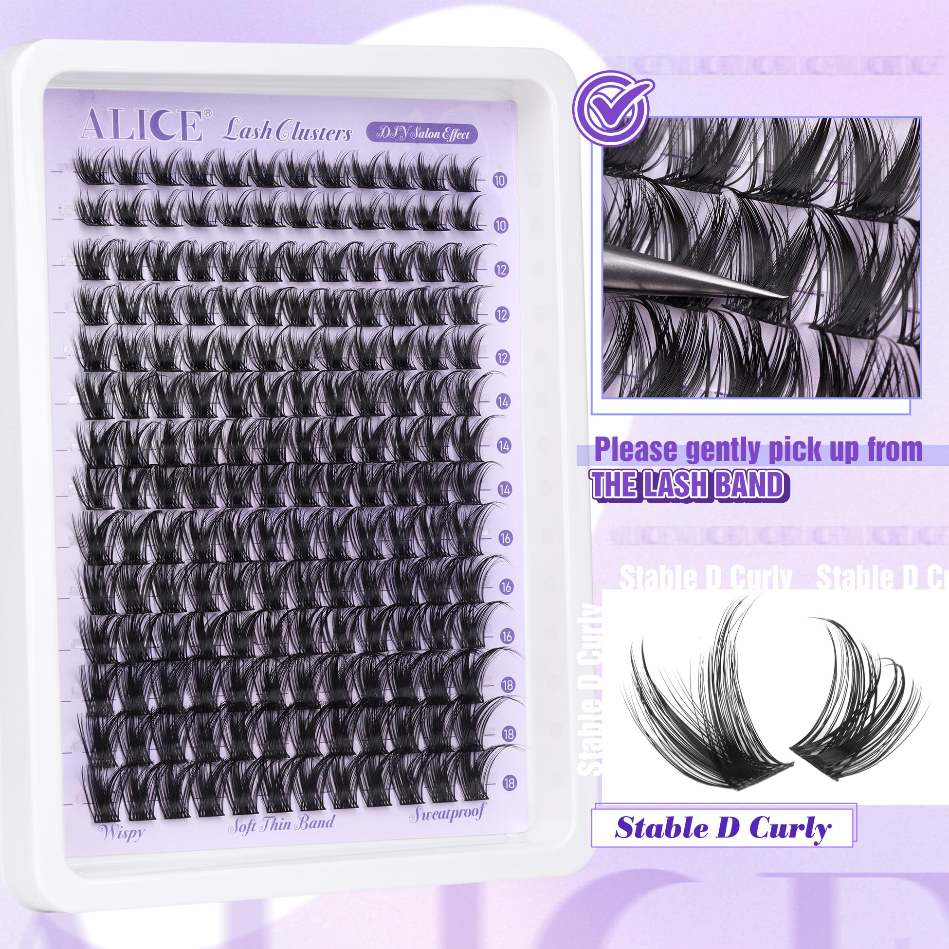 ALICE wispy fibers 0.07D deliver light, silky feel for lashes.