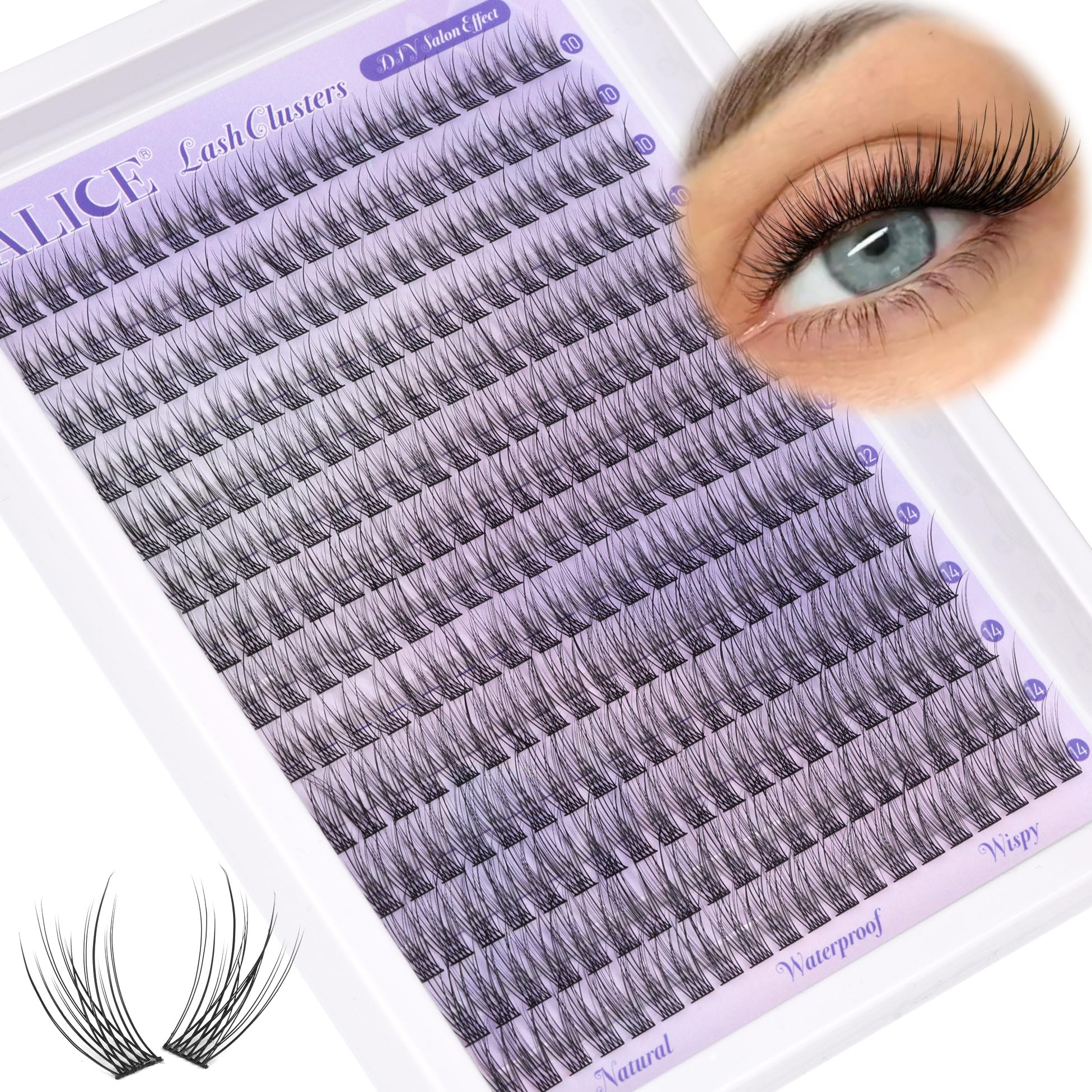 ALICE natural lash clusters 10-14mm for subtle enhancement and comfortable wear.