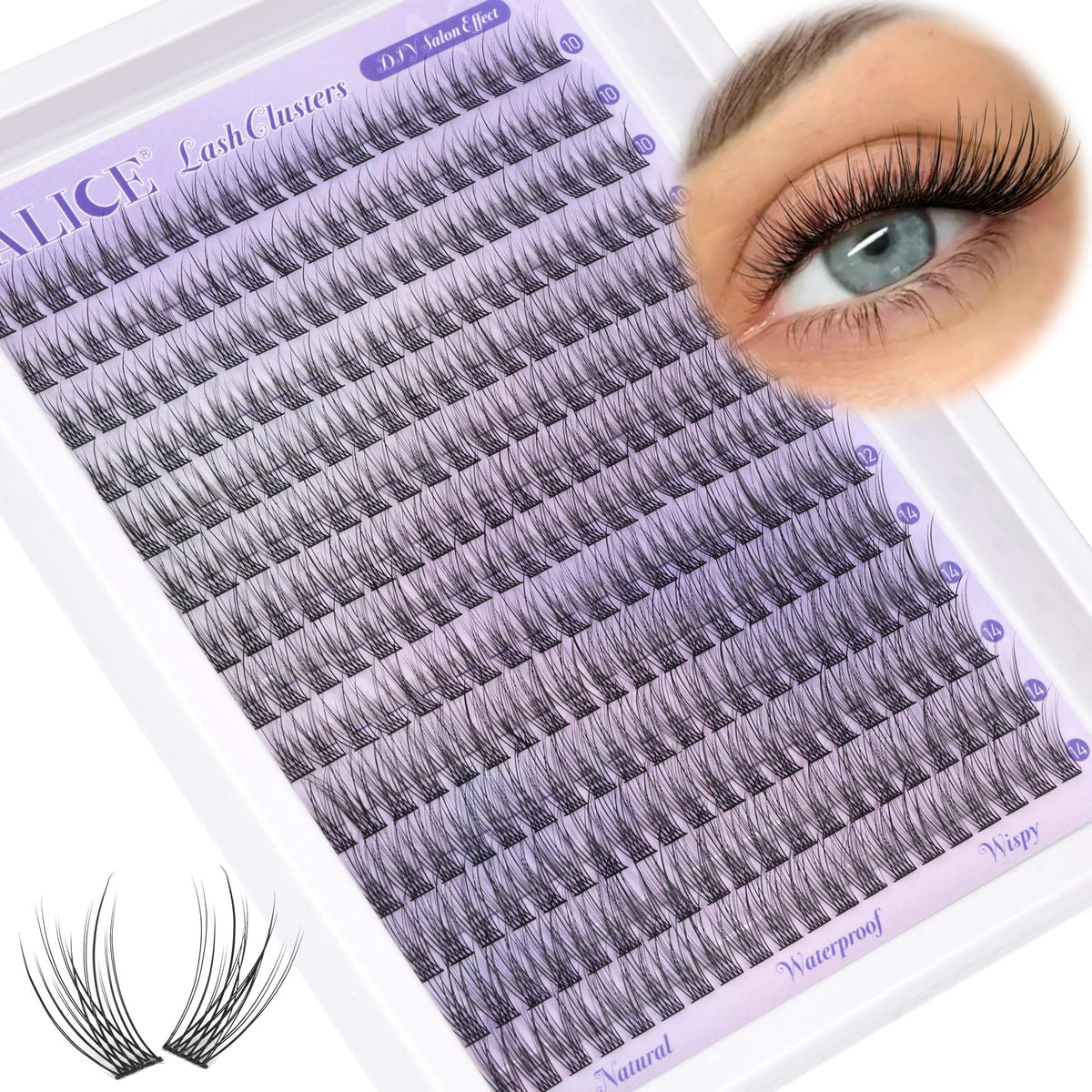 ALICE natural lash clusters 10-14mm for subtle enhancement and comfortable wear.