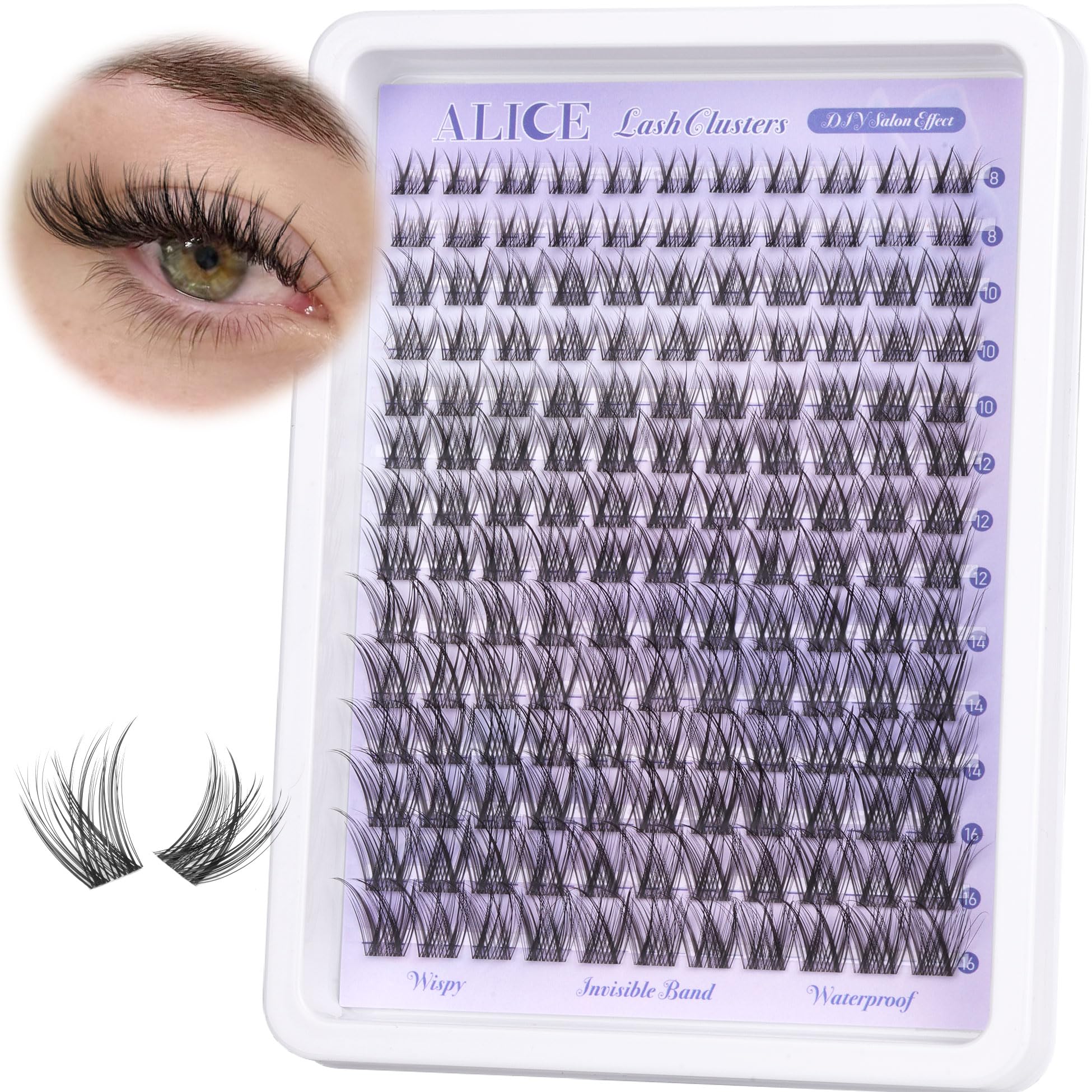 ALICE natural lash clusters 8-10mm for subtle everyday enhancement.