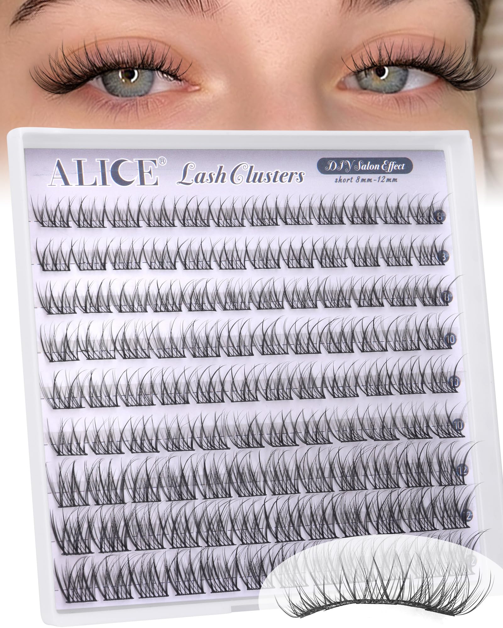 ALICE natural short lash clusters 8-12mm with C-curly for a wispy, natural look suitable for daily wear.