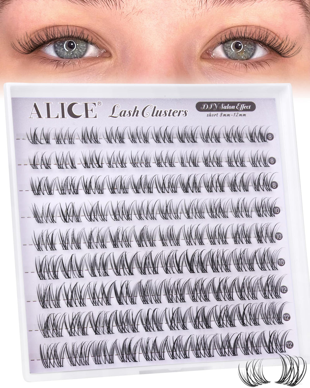 ALICE natural lash clusters with invisible band for seamless daily look.