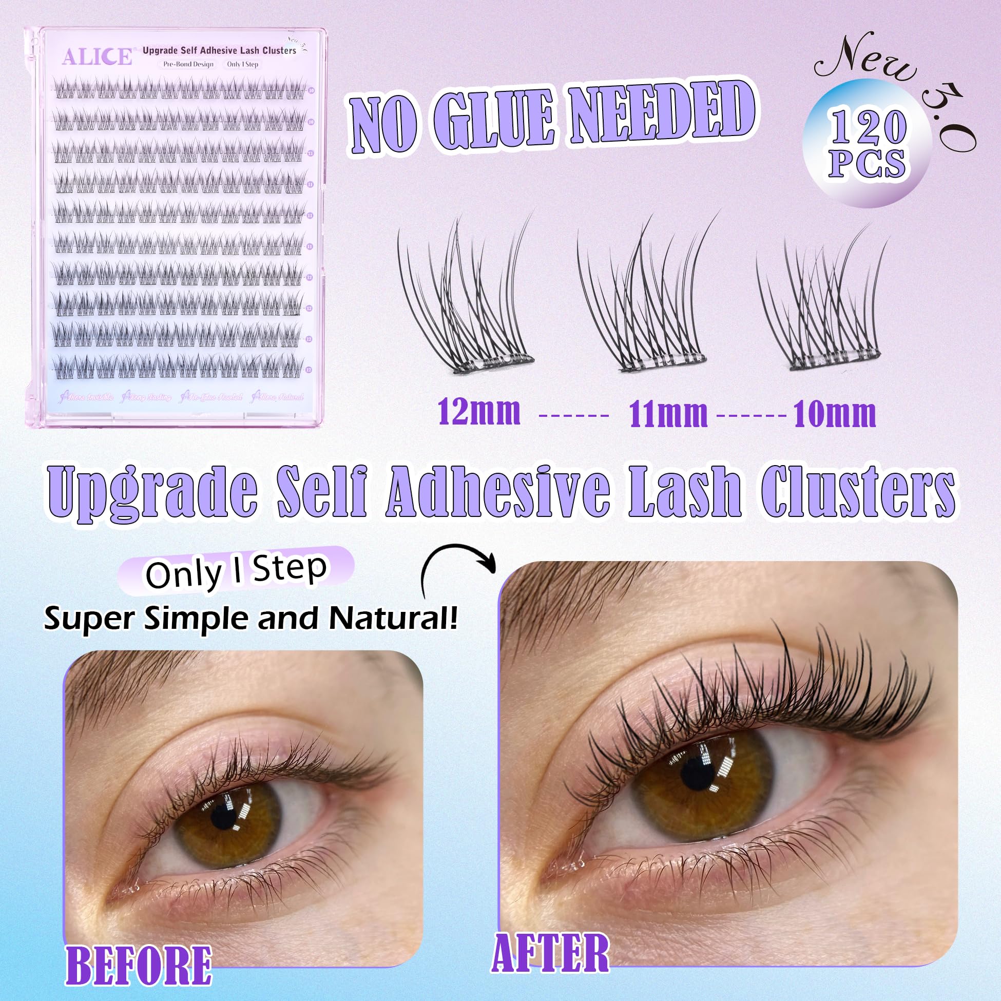 ALICE press-on lashes with tweezers included for quick glue-free application.