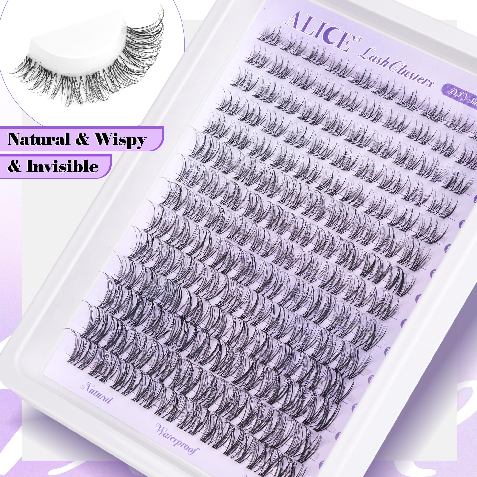 ALICE Wispy Lash Clusters featuring D Curl lift and define for a noticeable curl.