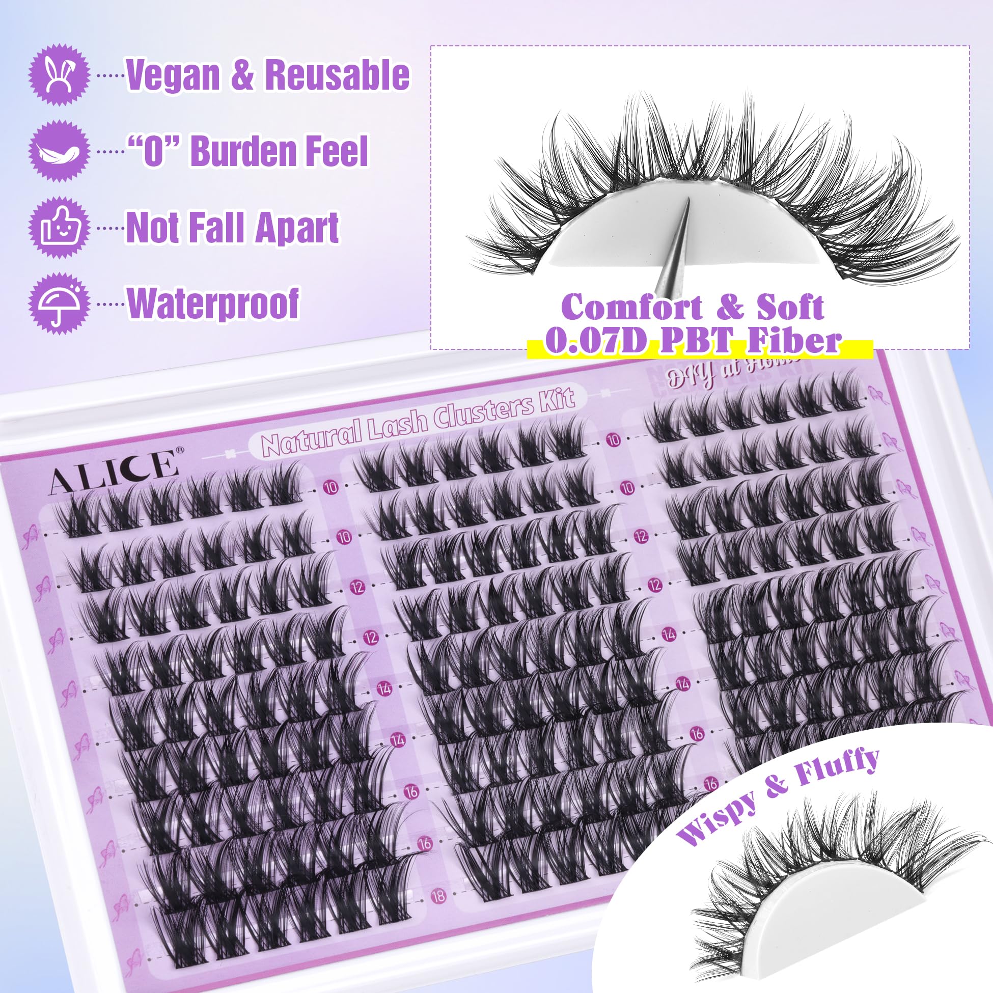 ALICE Wispy Lash Clusters Kit length-options-10-18mm shows customizable look