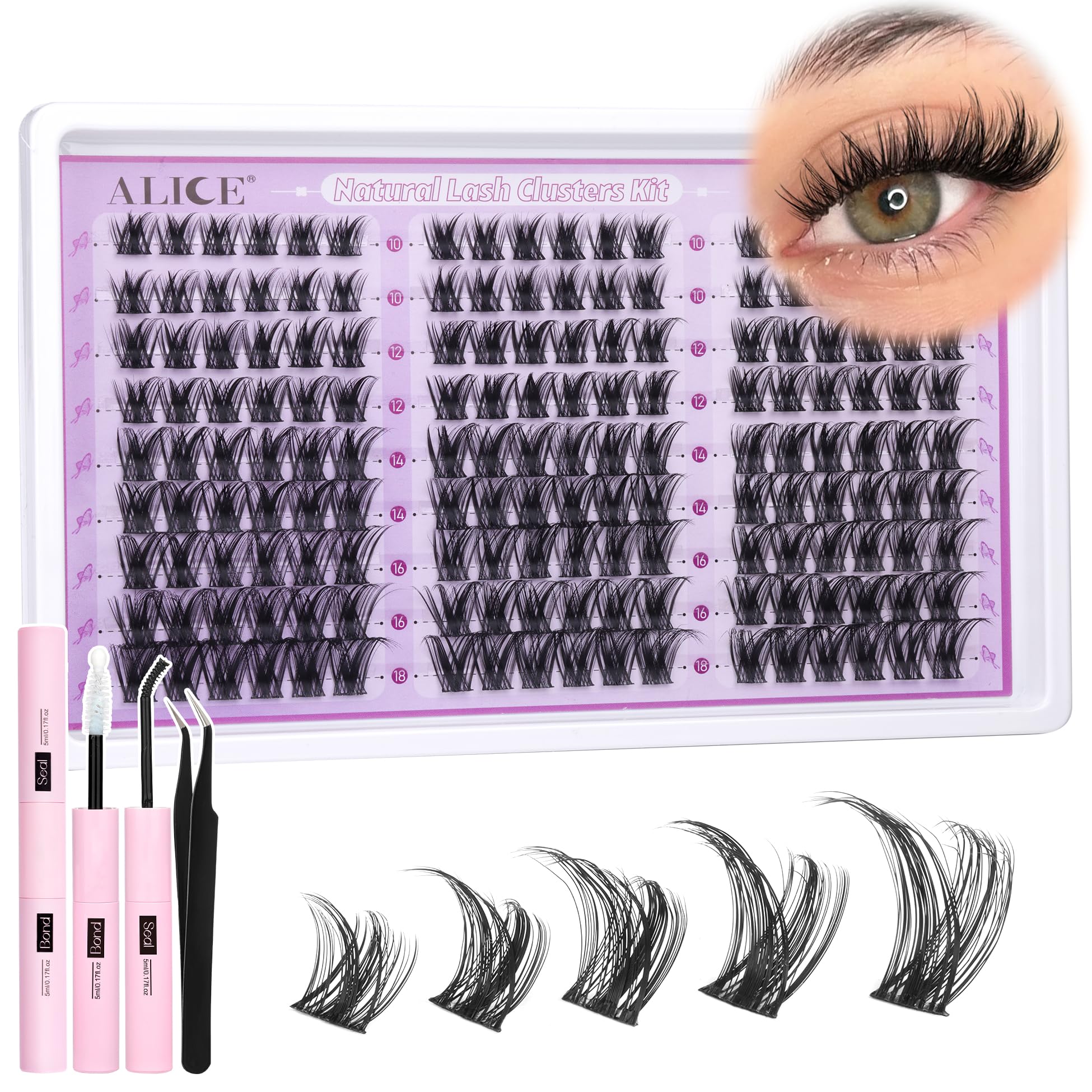 ALICE Wispy Lash Clusters Kit on-eye demonstration for natural everyday glamour