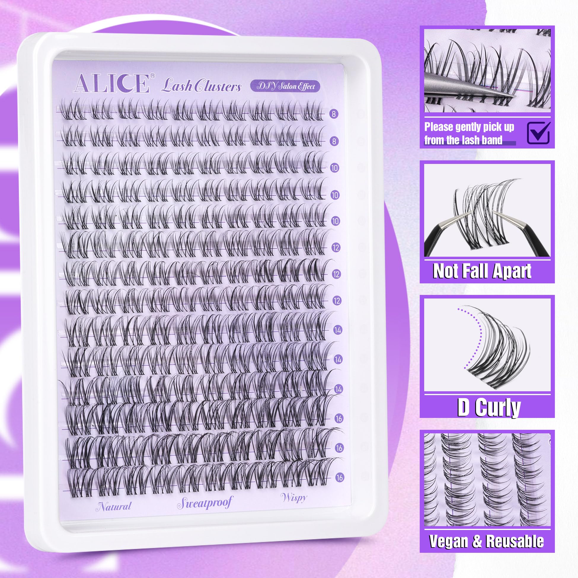ALICE Wispy Lash Clusters deliver a fast 5-minute look with 4–6 clusters per eye.