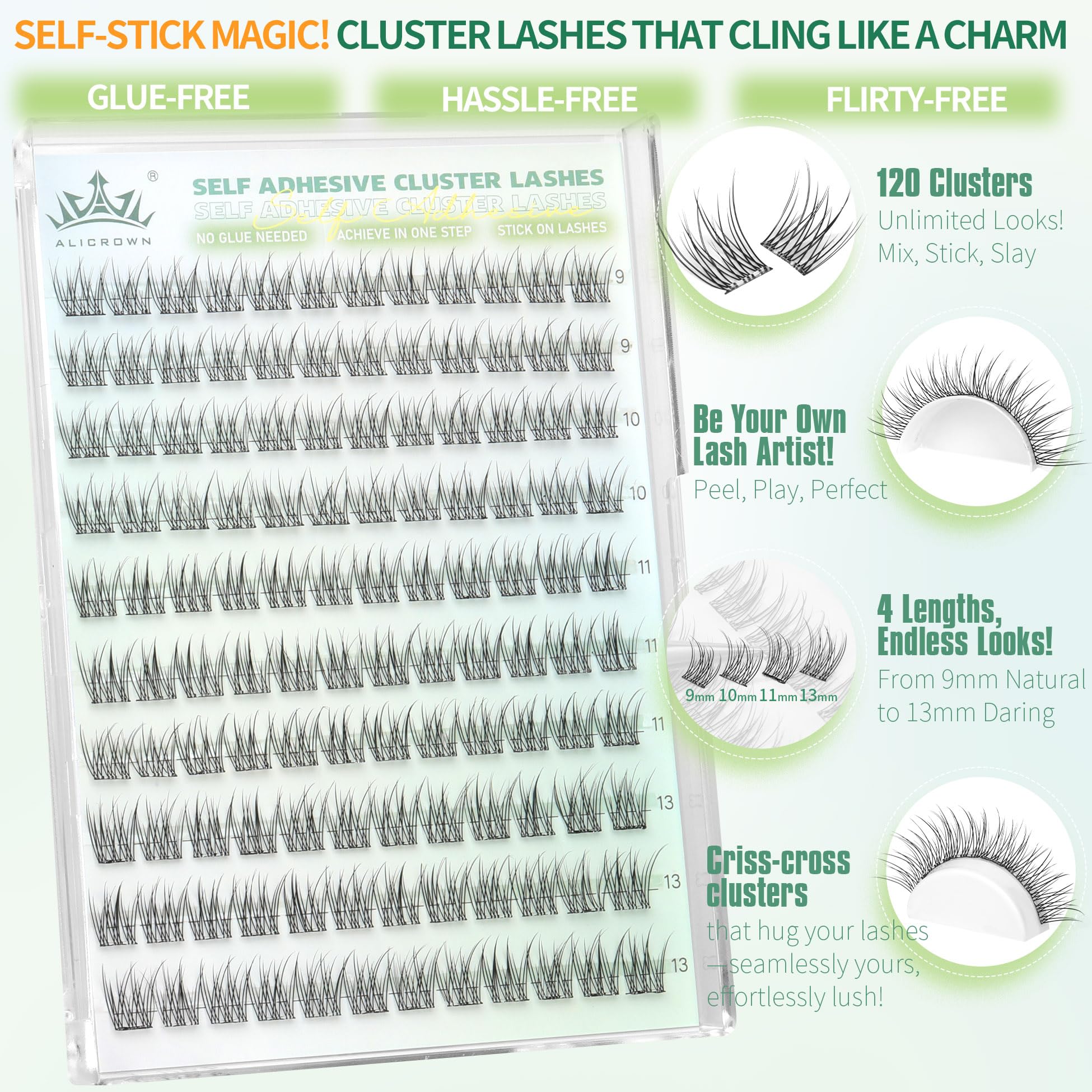 ALICROWN HAIR clear-band lashes close-up showing invisible hold