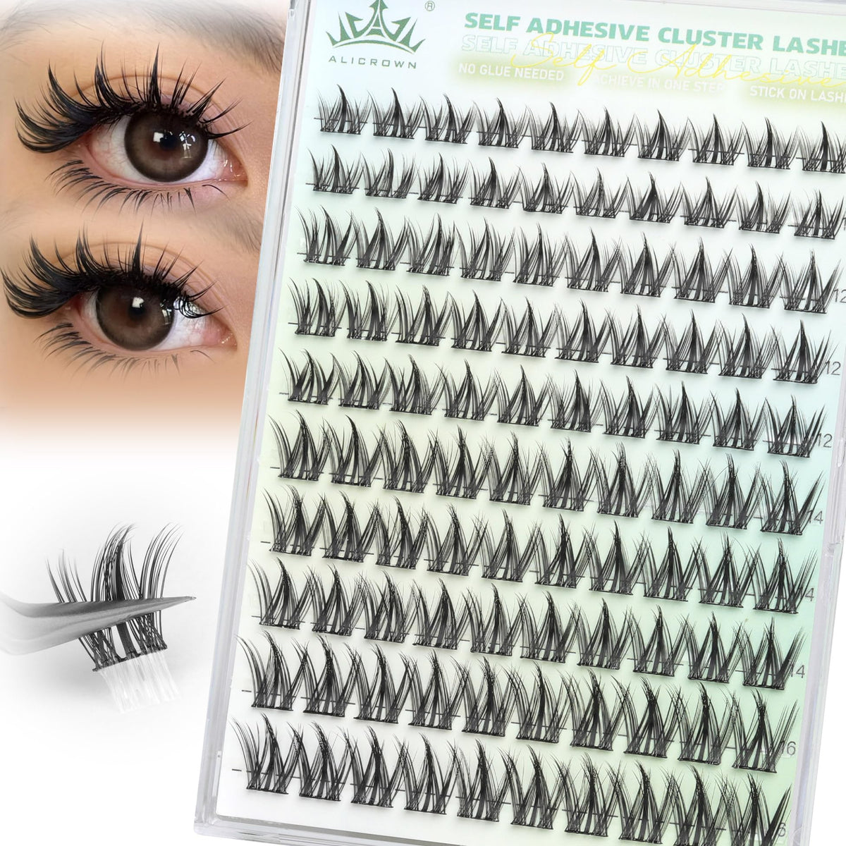 ALICROWN HAIR manga lash clusters 10mm close-up for natural wispy lift.