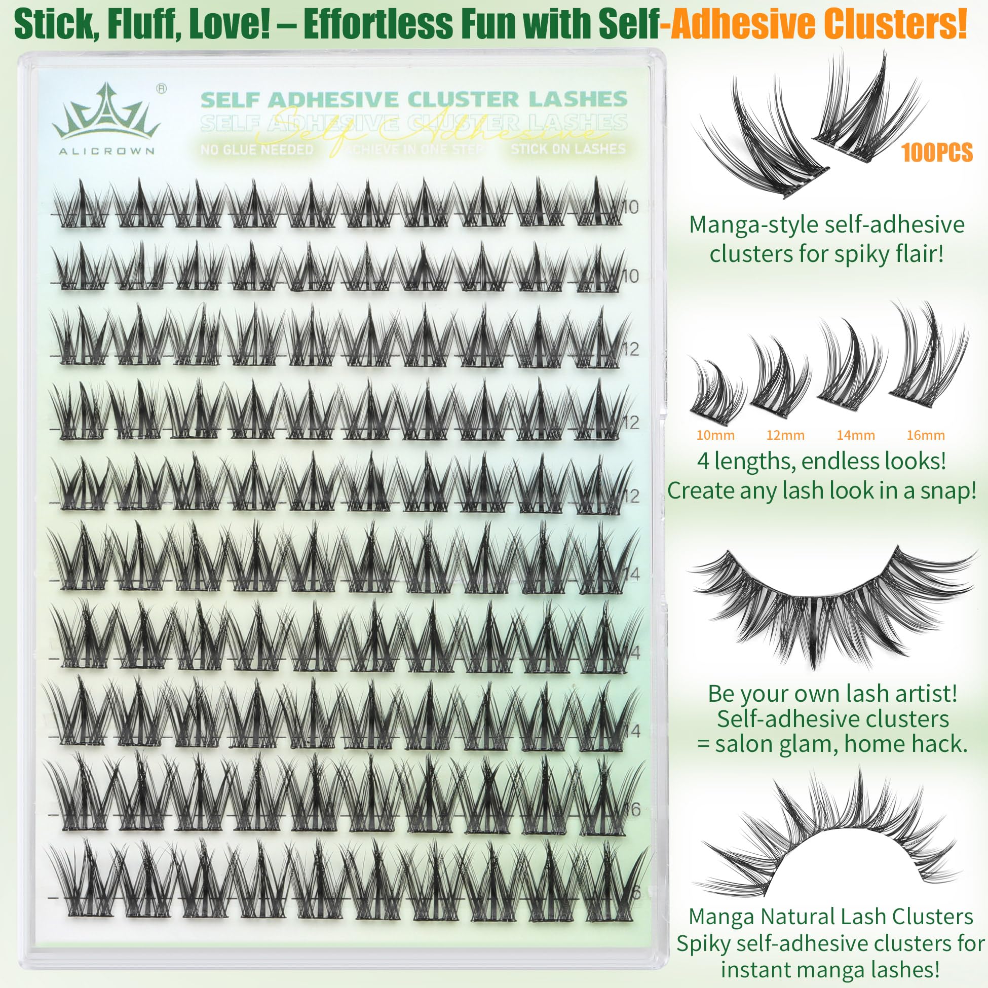 ALICROWN HAIR manga lash clusters 12mm close-up for everyday glam.