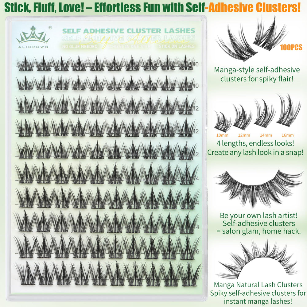 ALICROWN HAIR manga lash clusters 12mm close-up for everyday glam.