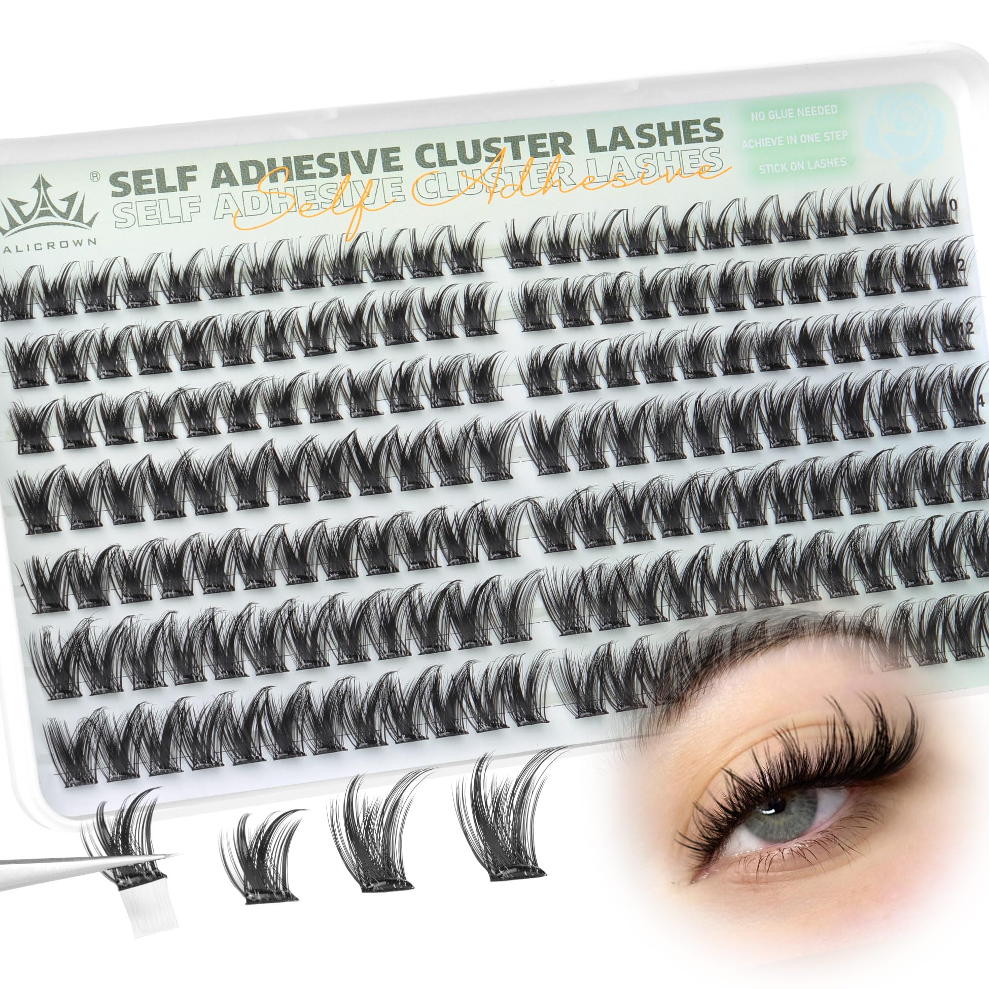 ALICROWN HAIR self-adhesive lash clusters tray for quick, glue-free lash application.