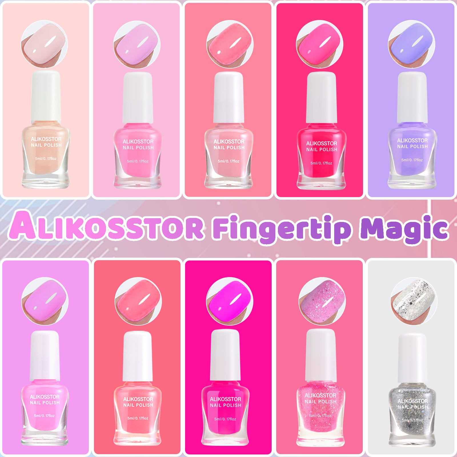 ALIKOSSTOR esmalte infantil rosa de secado rápido, listo para jugar.