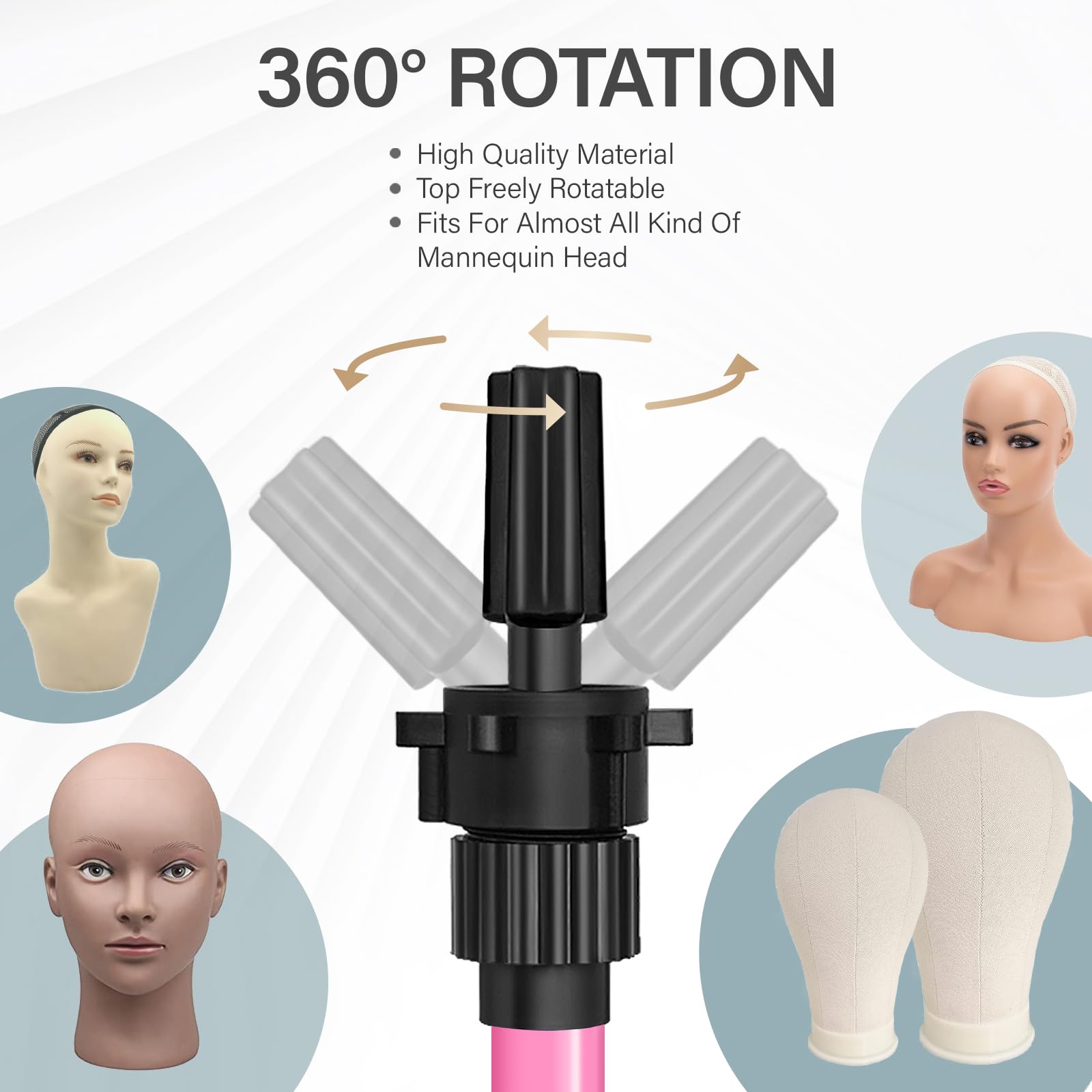 AliLeader tilt function helps adjust direction while fitting wigs or heads.