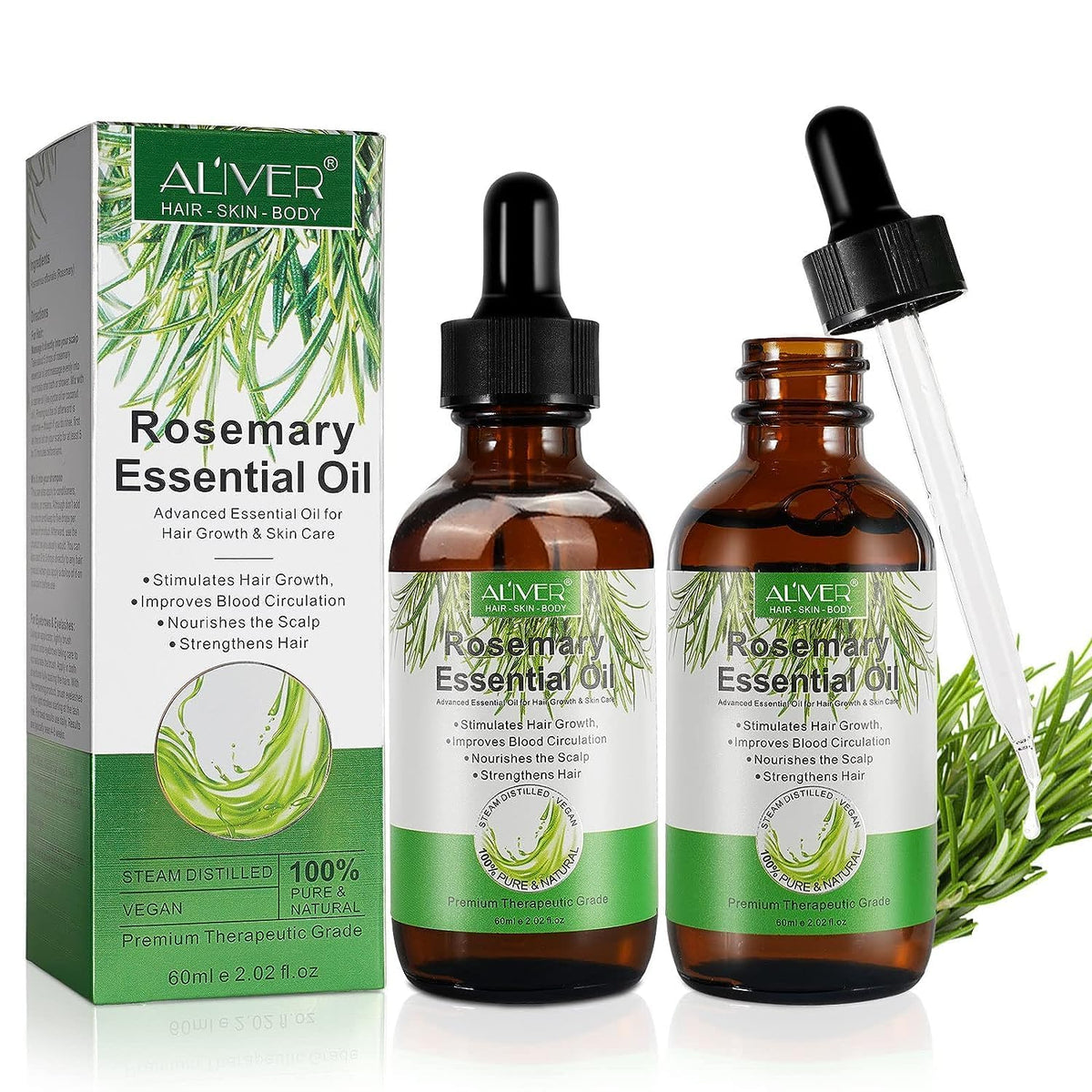 ALIVER aceite de romero puro, botella para aromaterapia