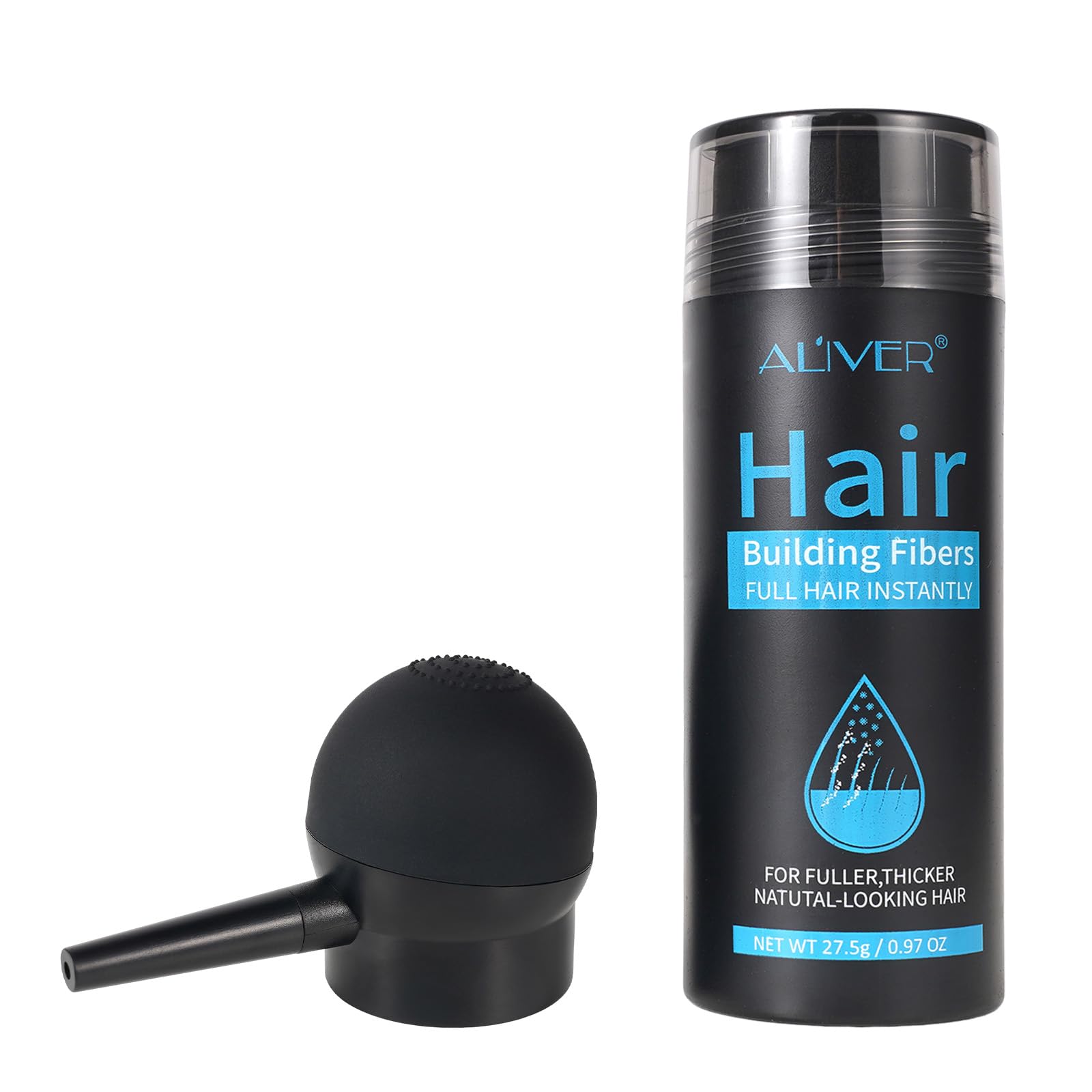 ALIVER Fibras Capilares: botella y aplicador para un look más denso.
