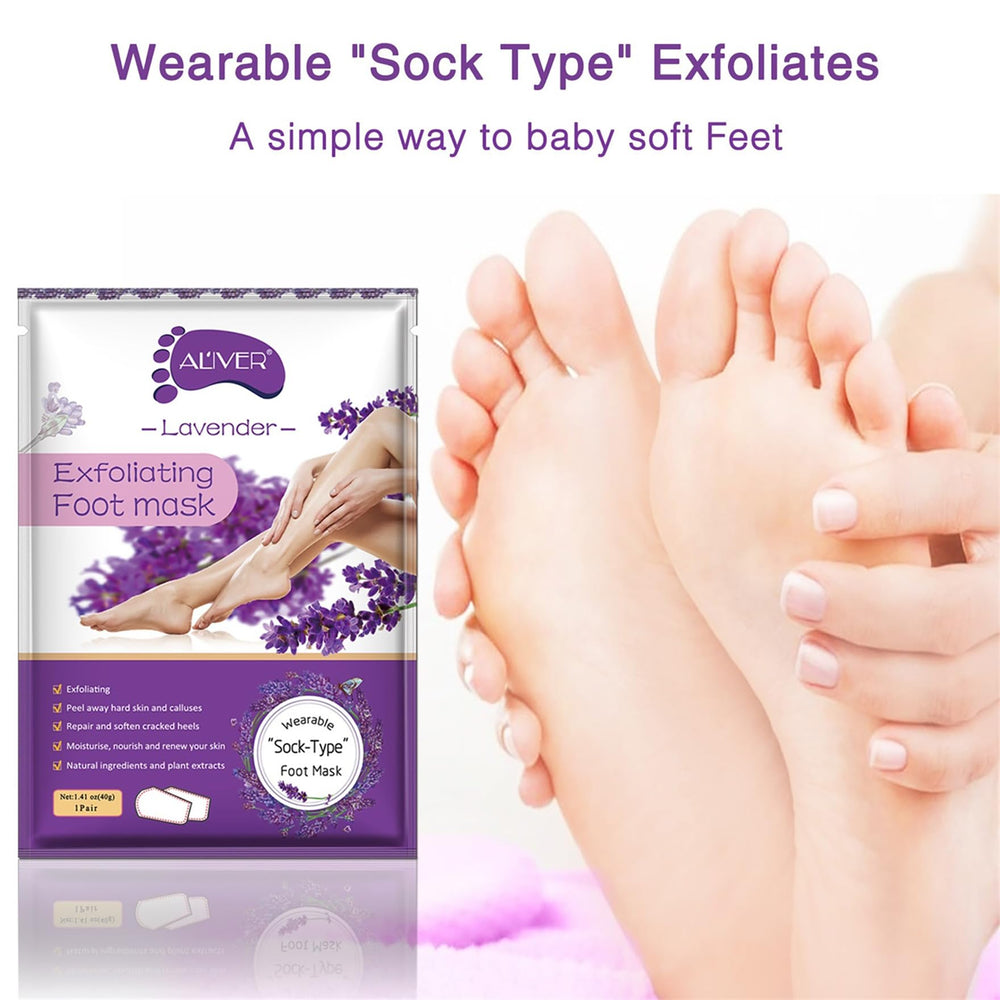 ALIVER Foot Peel Mask being applied to the sole for exfoliation.