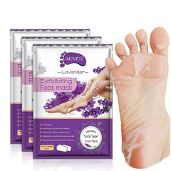ALIVER Foot Peel Mask 3 Pack packaging with lavender accents for gentle foot care.