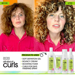 Spray de acabado ALL ABOUT CURLS con textura sedosa para rizos definidos.